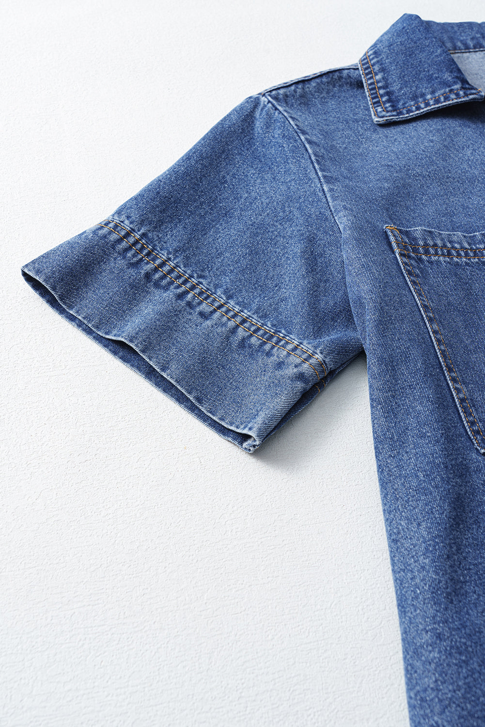 Destiny Short Sleeve Collared Chest Pocket Denim Mini Dress