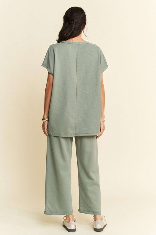 Davi & Dani Round Neck Short Sleeve Top and Pants Set