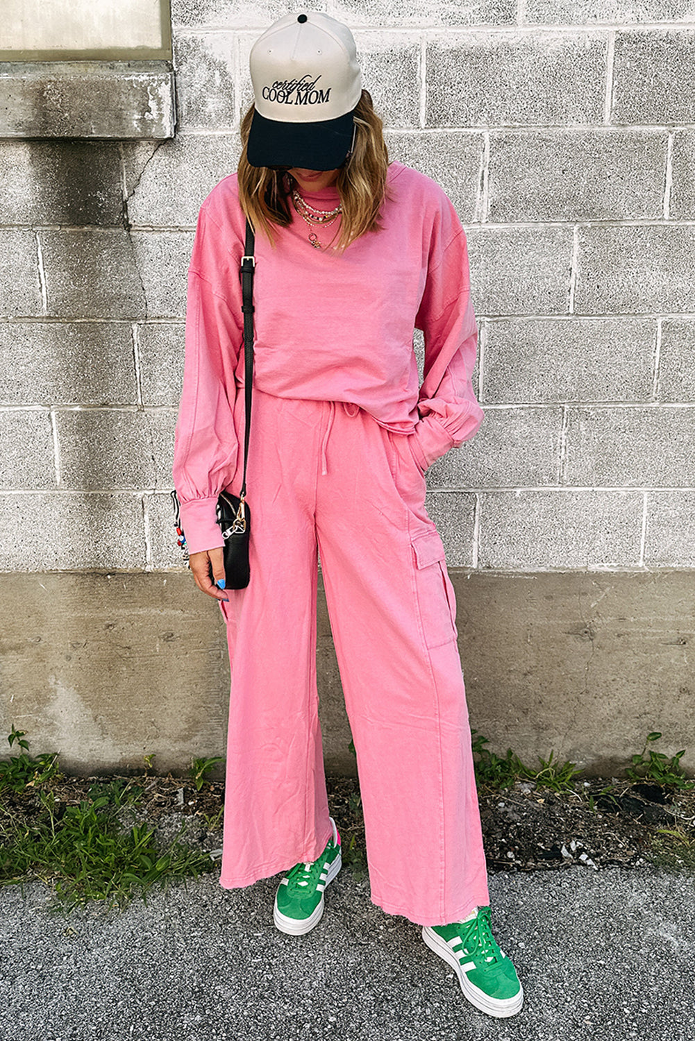 Sachet Pink Pullover and Wide Leg Cargo Pants Set