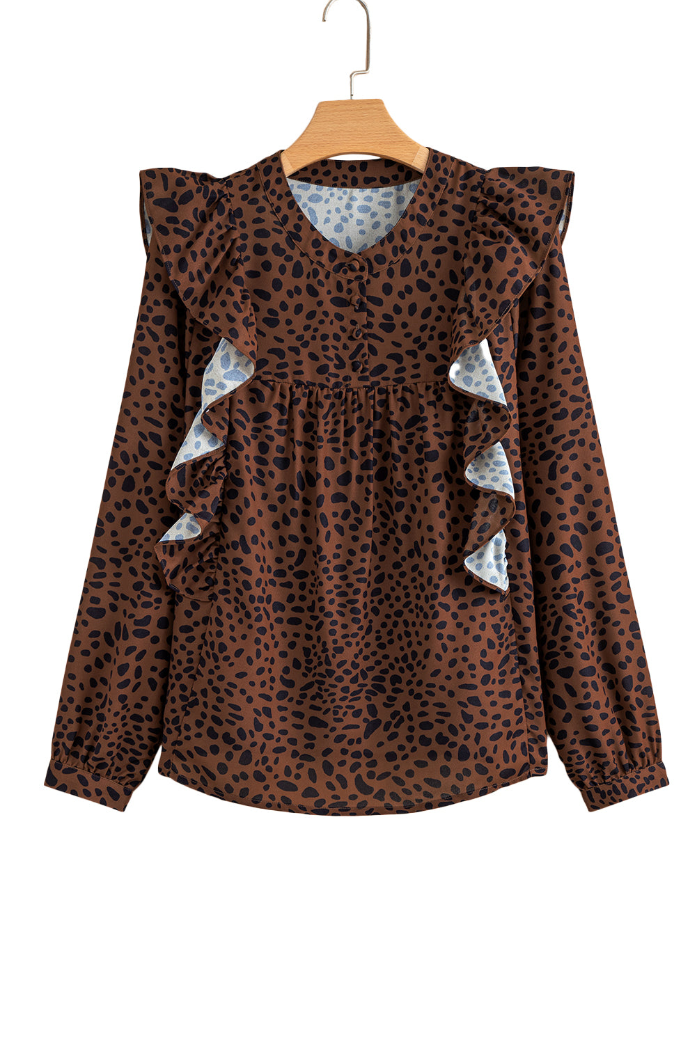 Becca Leopard Print Ruffle Puff Sleeve Blouse