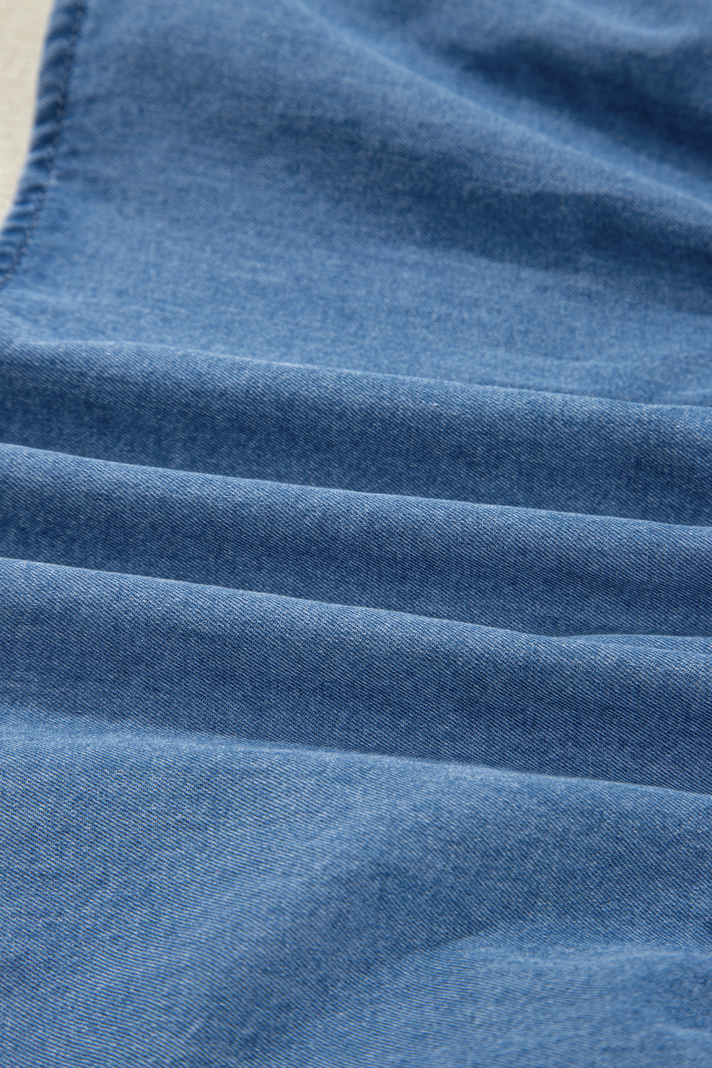 Deidra Blue Denim Lapel Neck Balloon Sleeve Tied Peplum Top