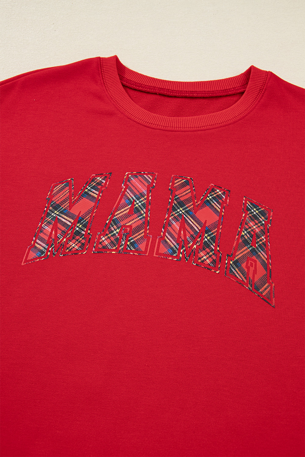 Red Plaid MAMA Graphic Christmas Holiday Crewneck Pullover and Pants Lounge Set