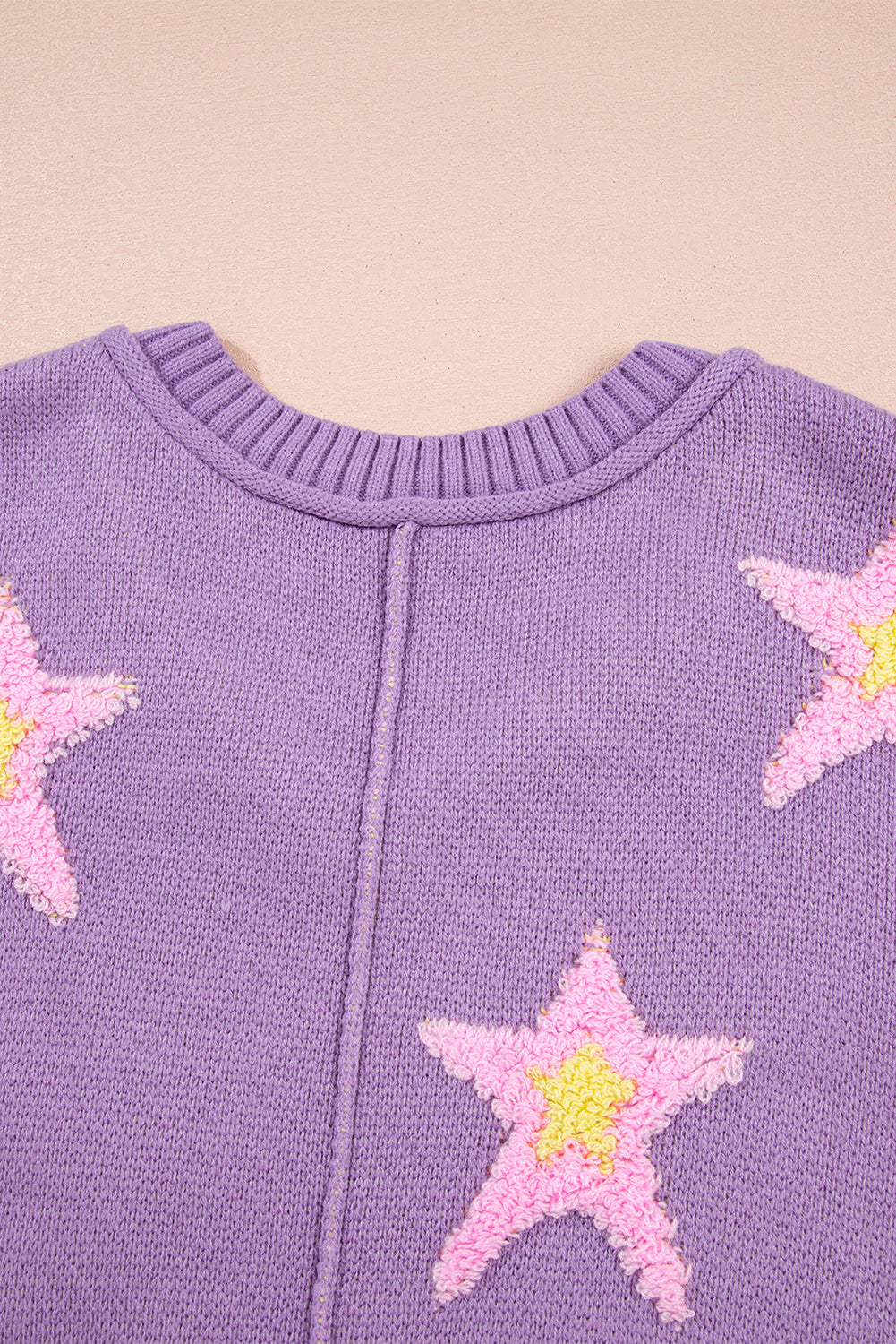 Lavendula Brushed Star Graphic V Neck Drop Shoulder Oversize Sweater