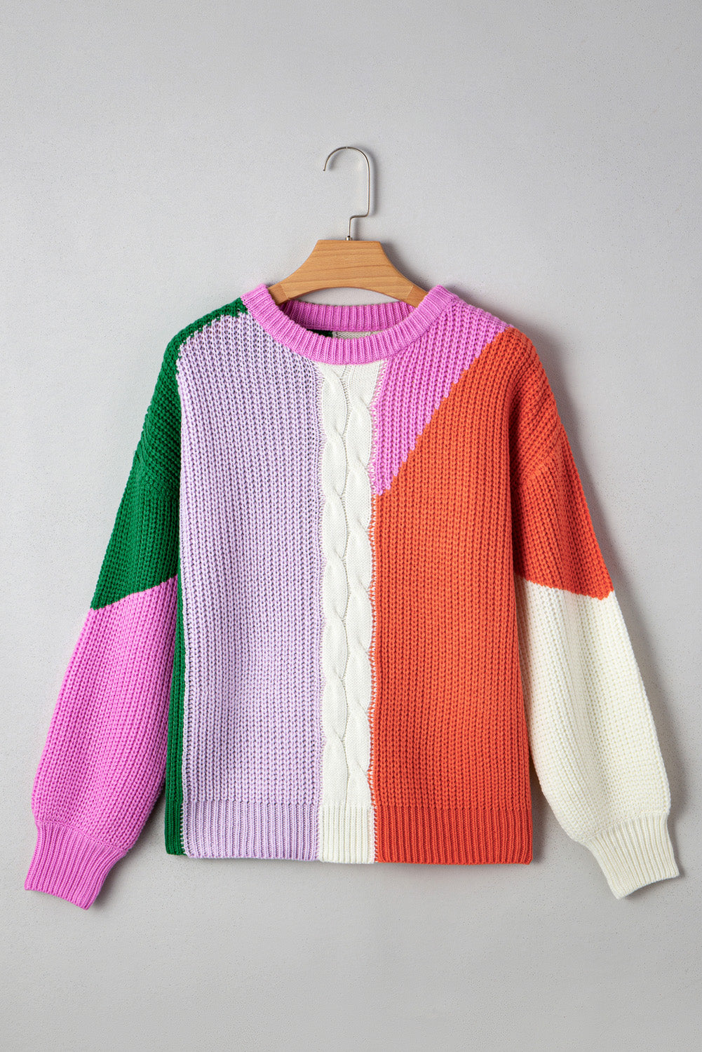 Desert Gold Colorblock Knit Drop Shoulder Loose Fit Sweater
