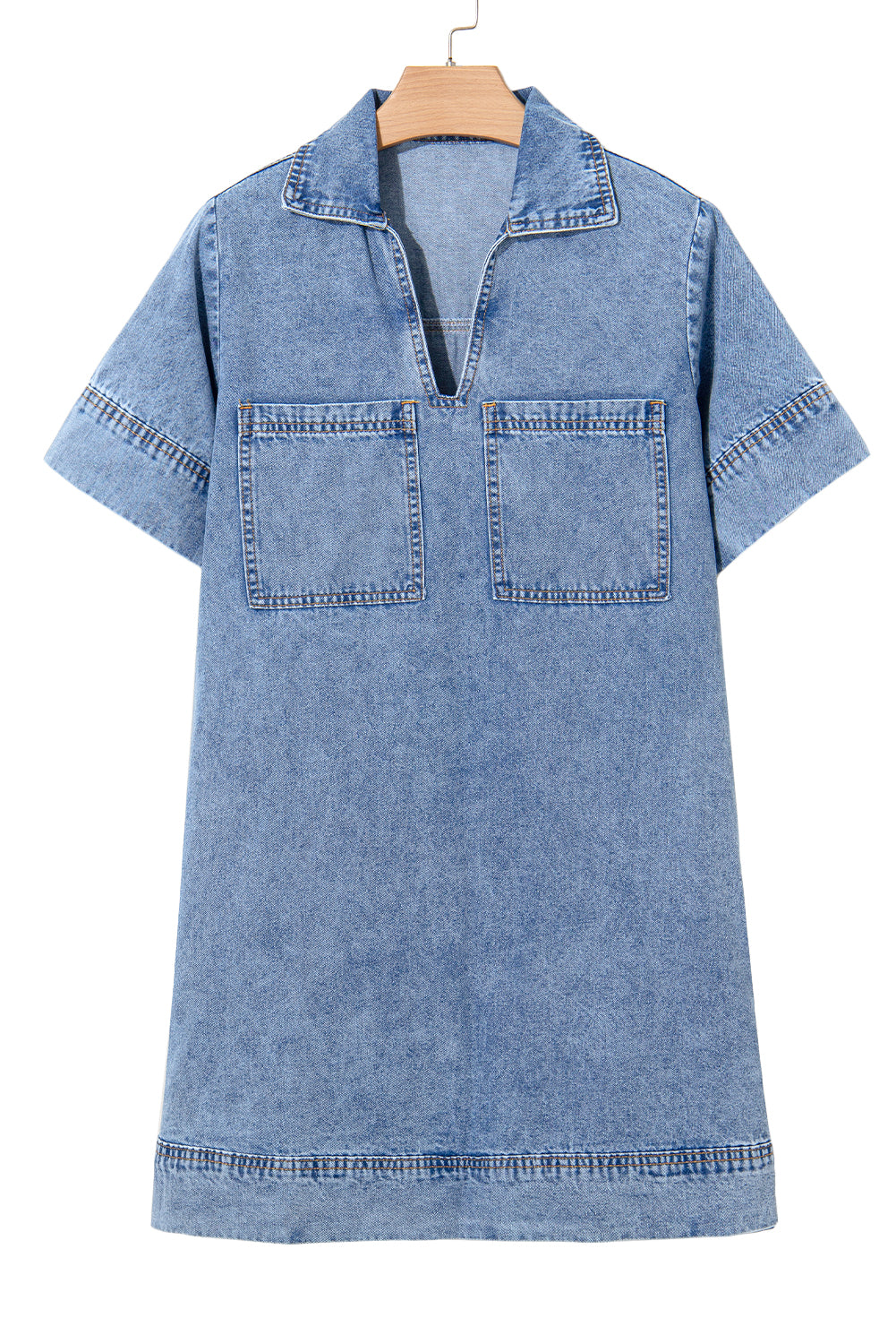 Destiny Short Sleeve Collared Chest Pocket Denim Mini Dress