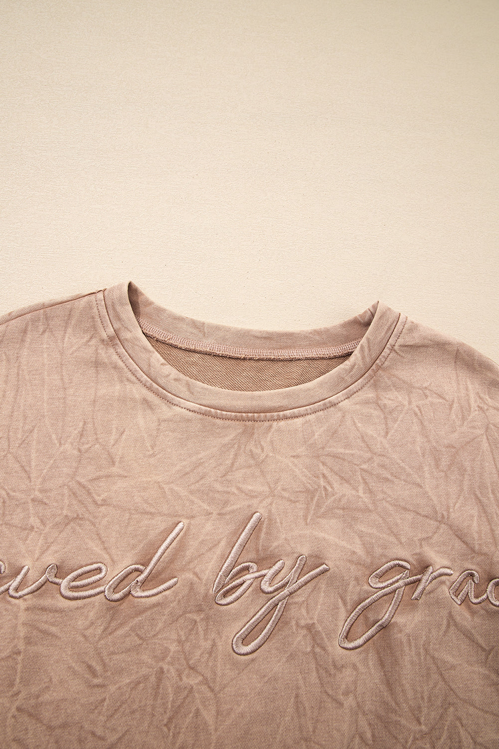 Sea Green  saved by grace Letter Embroidery Mineral Wash Loose Sweatshirt