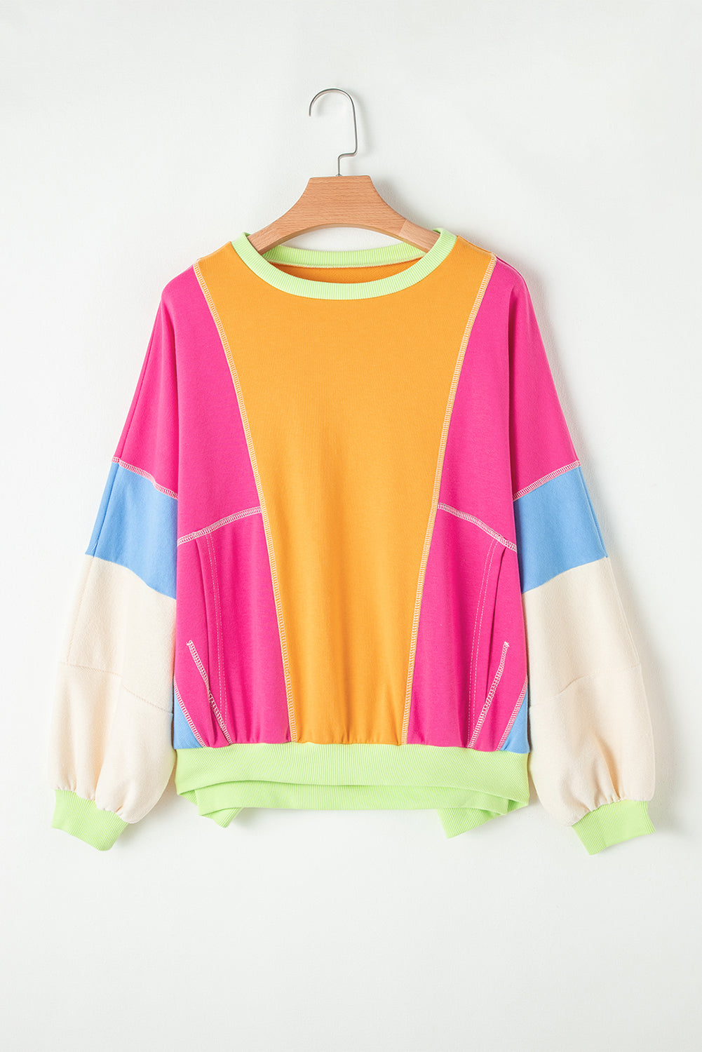 Orchid Petal Colorblock Patchwork Drop Shoulder Top