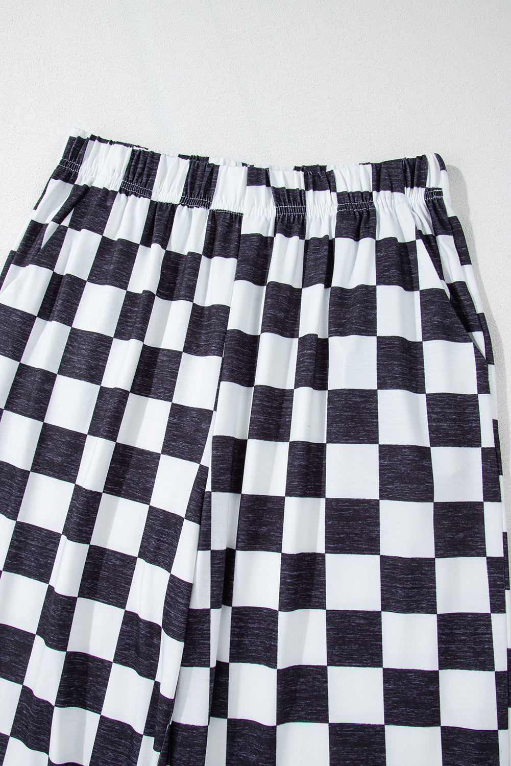 Black Checkered Print High Waist Wide Leg Pants