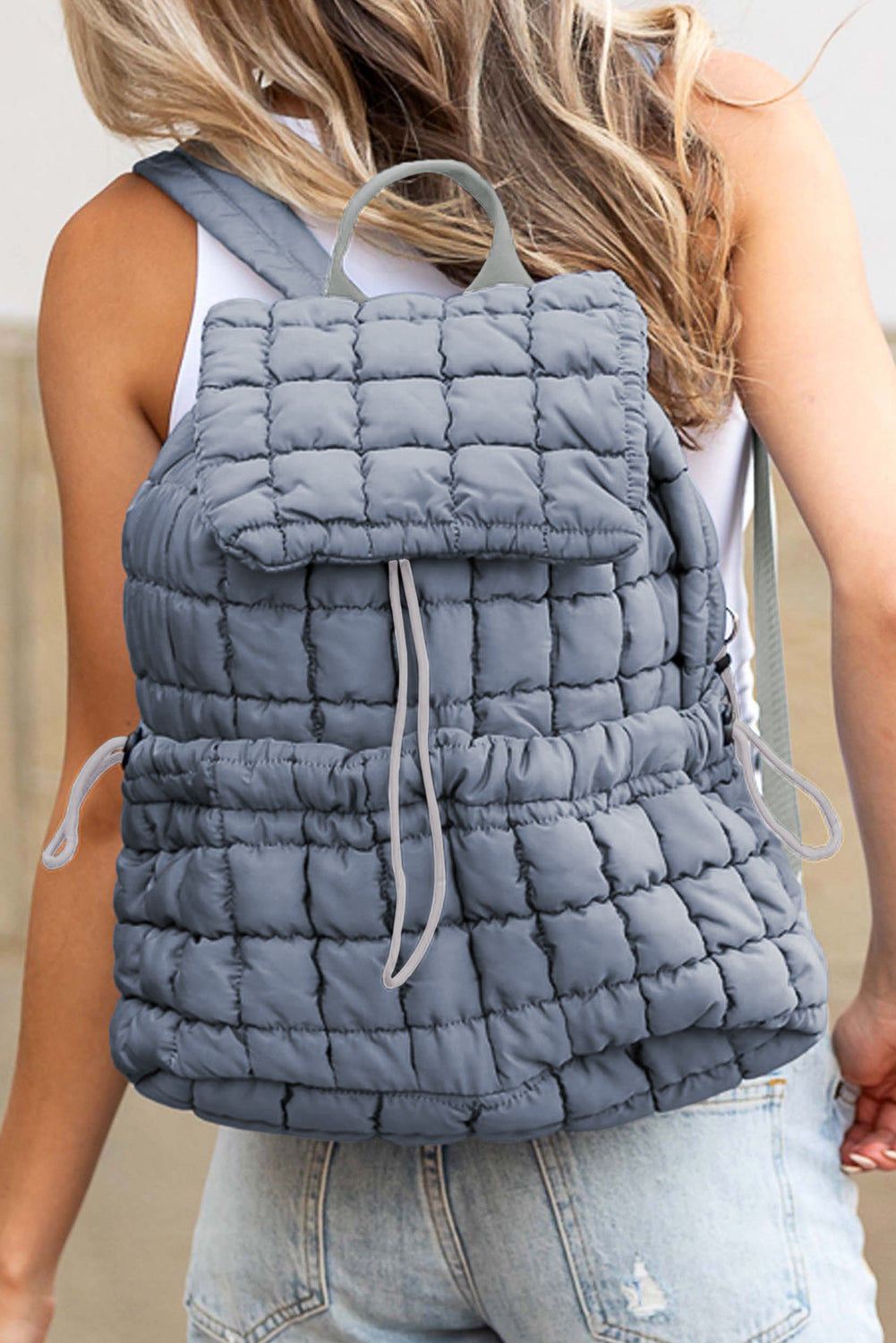 Coffee Solid Flapped Quilted Puffer Backpack