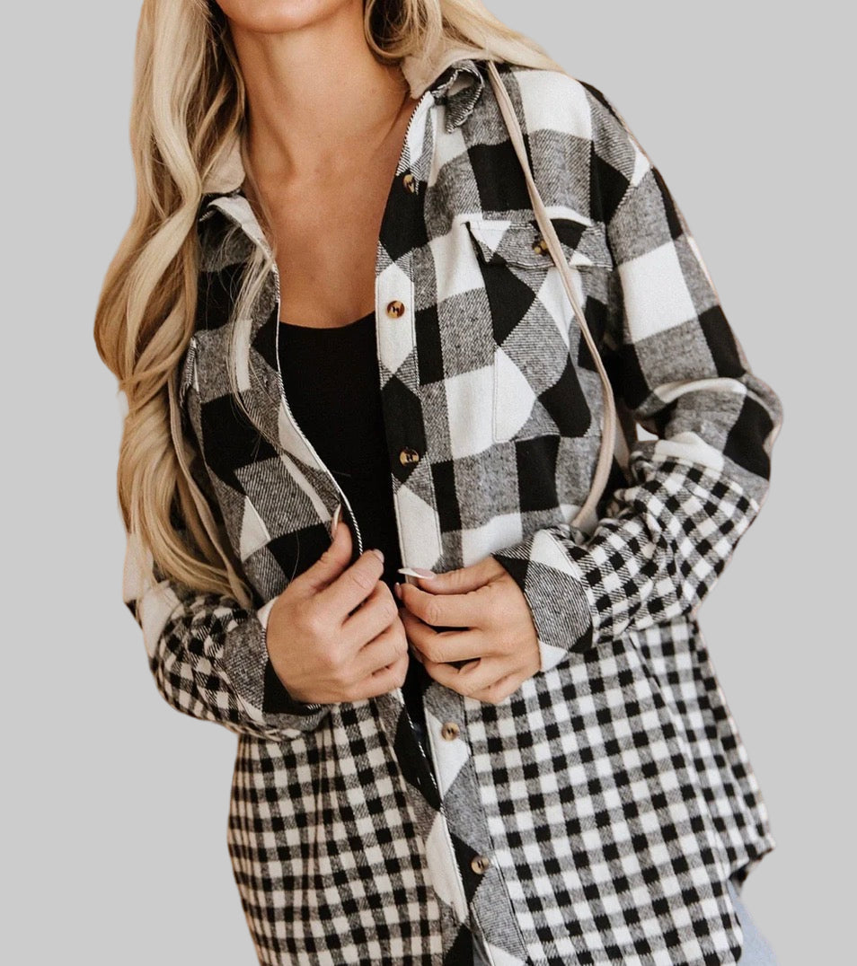Contrast Plaid Cozy Shacket