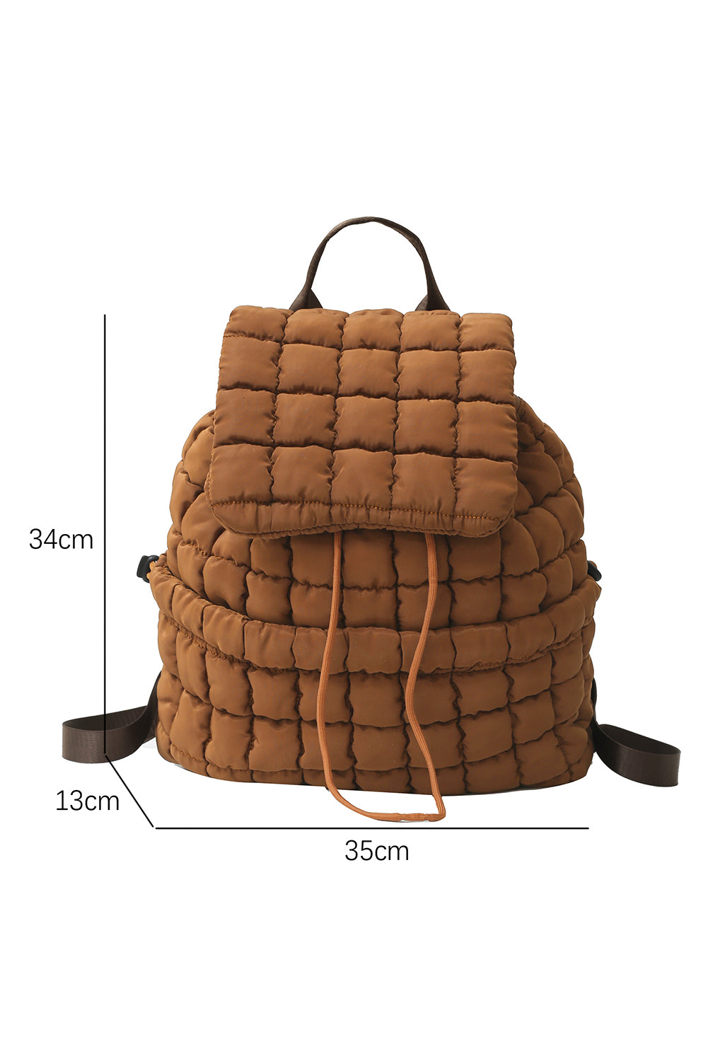 Coffee Solid Flapped Quilted Puffer Backpack