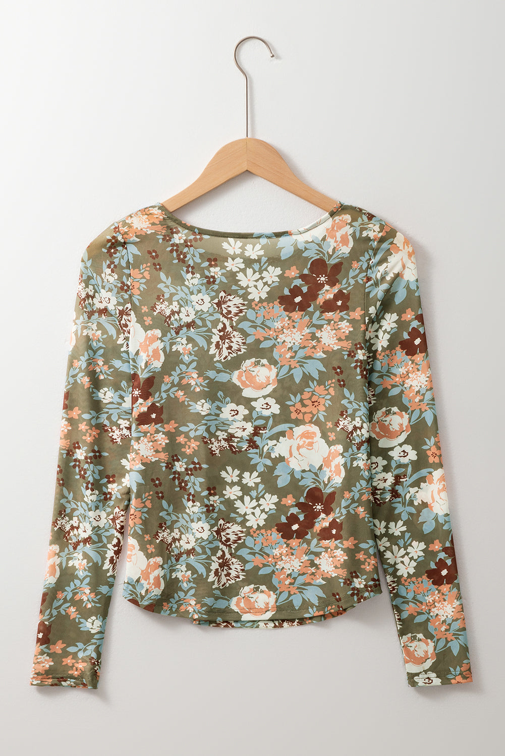Orchid Petal Allover Floral Print Mesh Long Sleeve Top