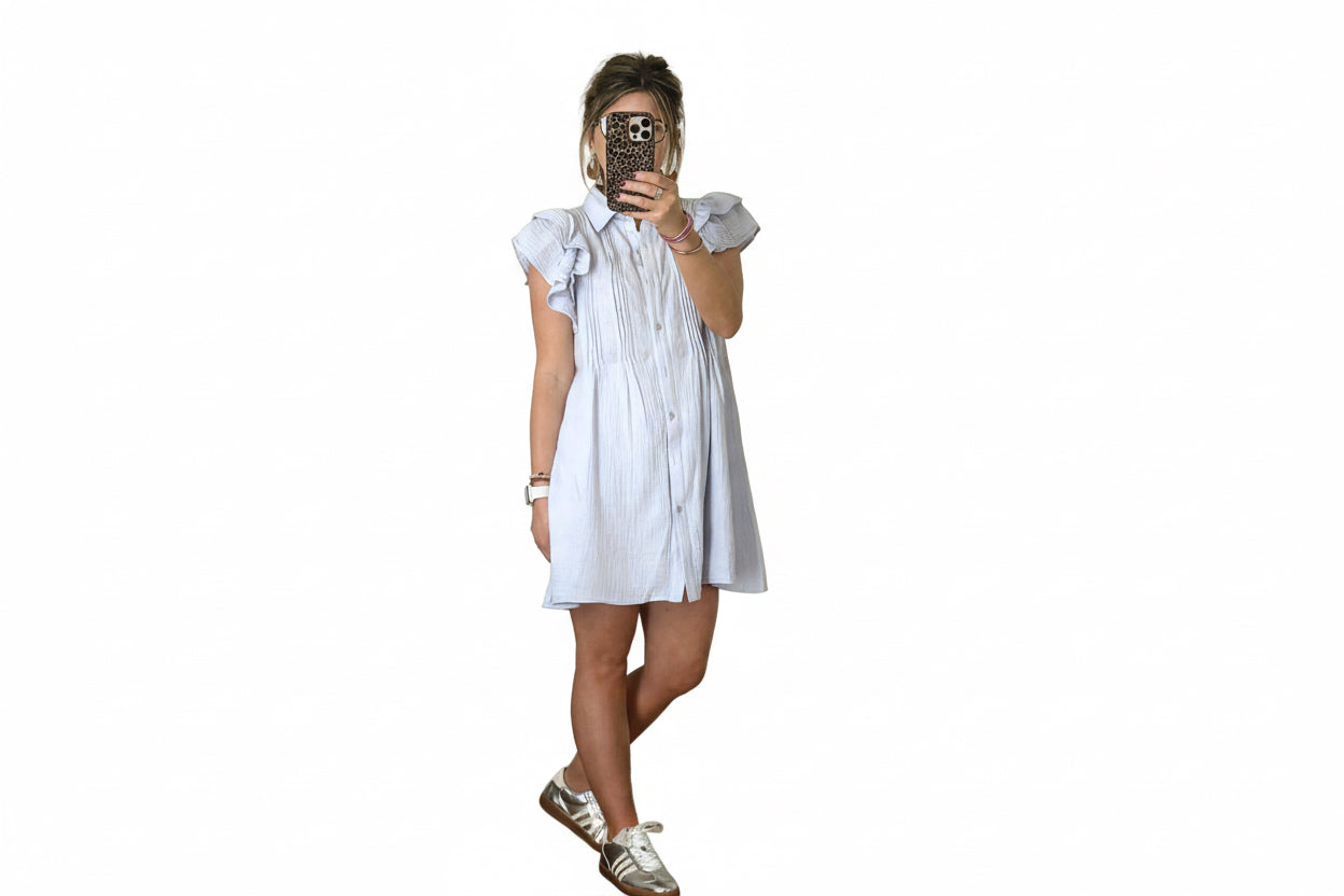 Flutter Sleeve Button Front Dress