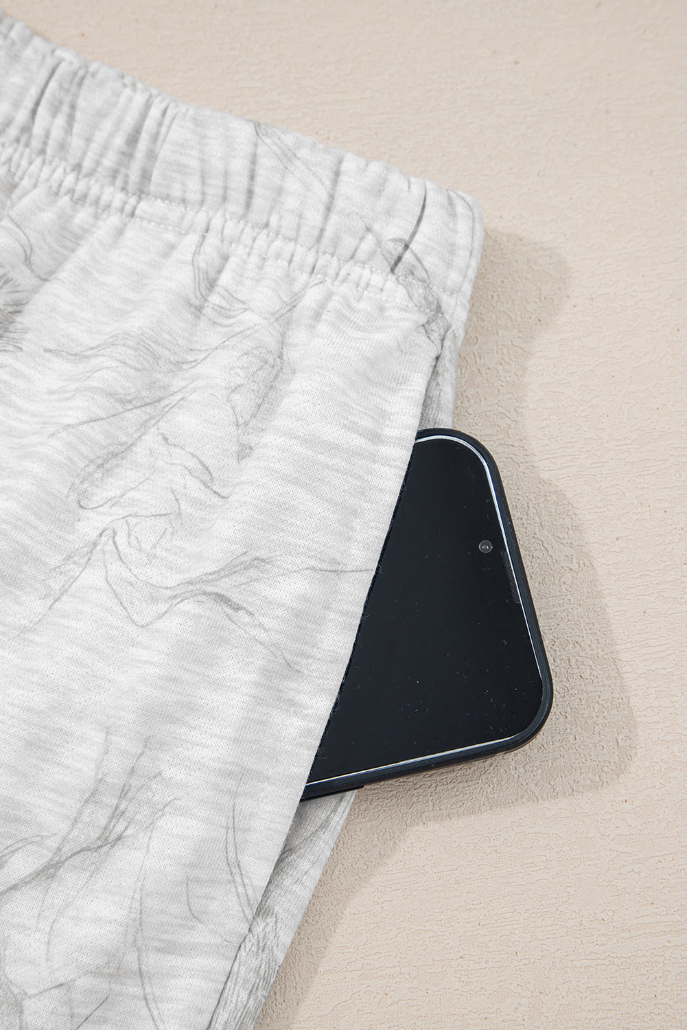 Light Grey Feather Camouflage Print Loose Drop Sleeve Hoodie and Pants Set