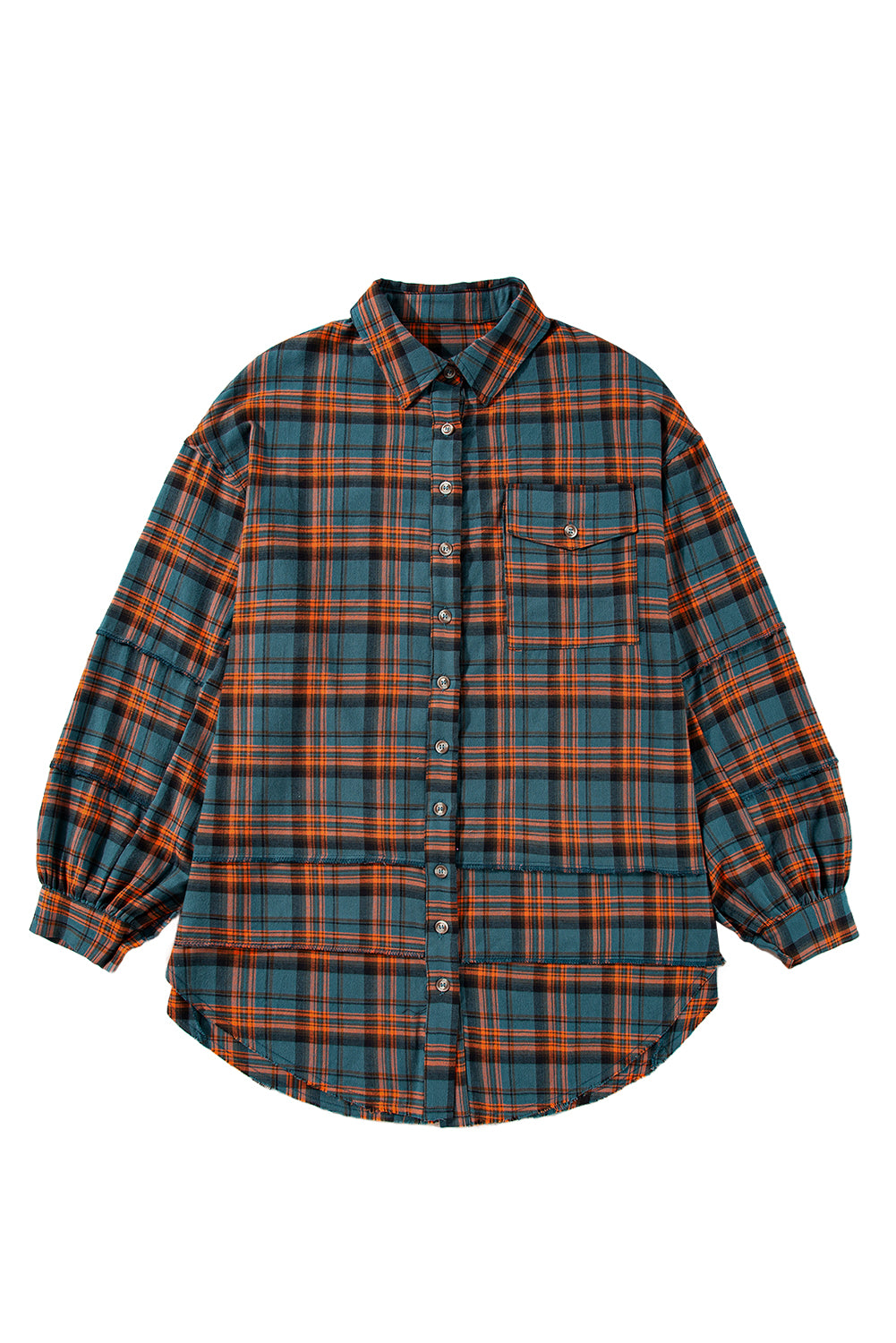 Red Plaid Long Sleeve Distressed Hem Shirt