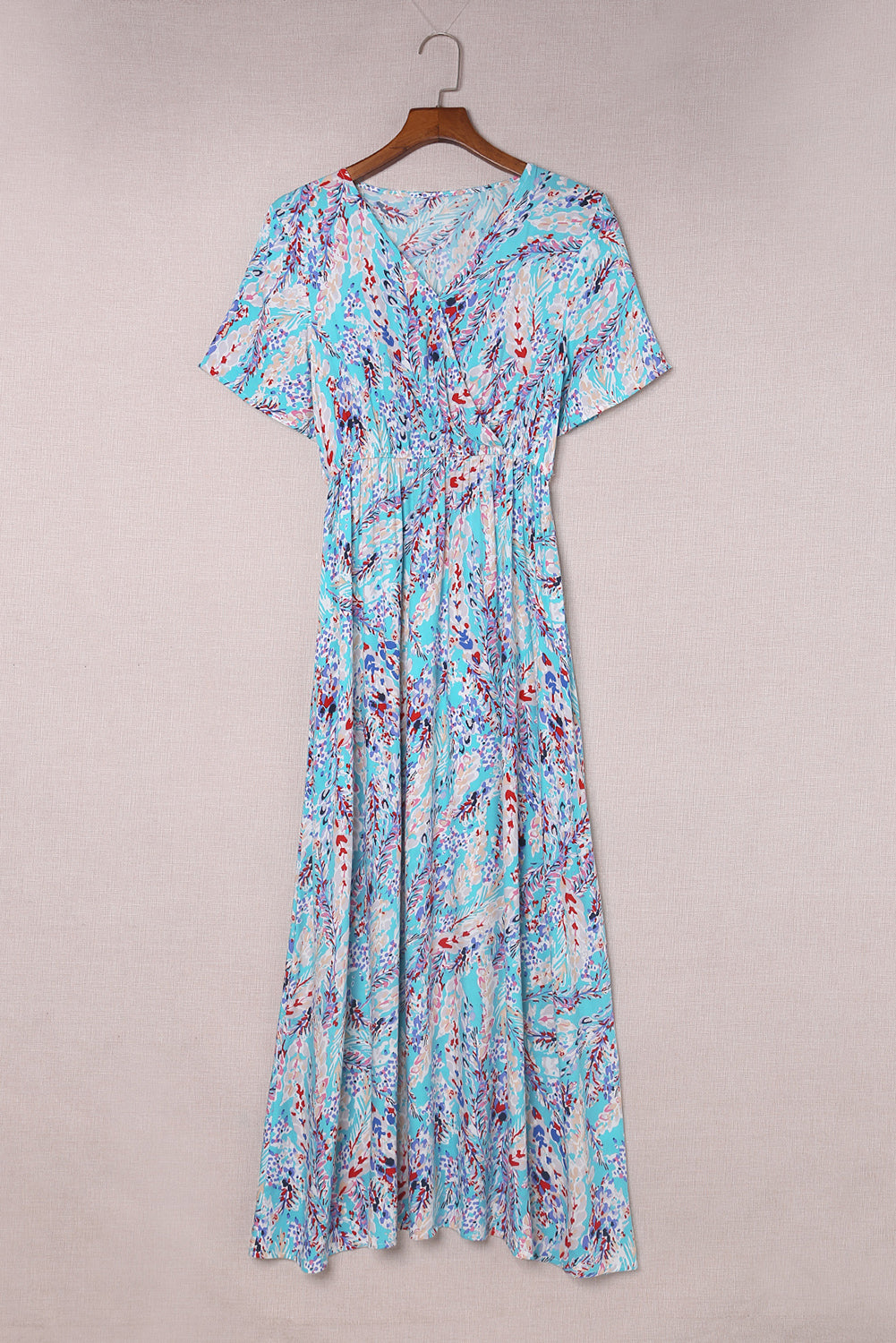 Aubrey Abstract Print Wrap V Neck Flutter Sleeve Mid Length Summer Dress