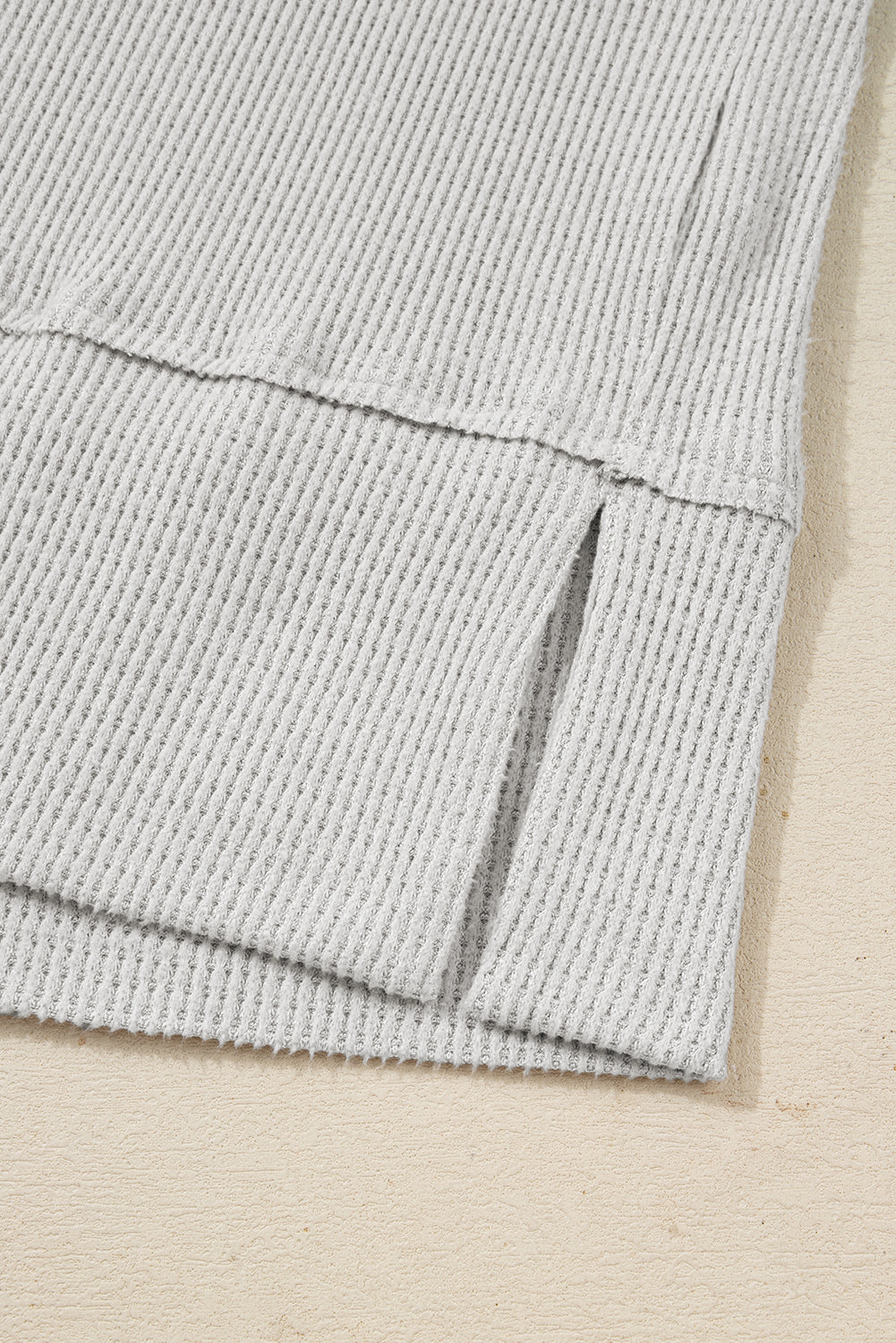 Light Grey Textured Knit Drawstring Cowl Neck Oversized Top