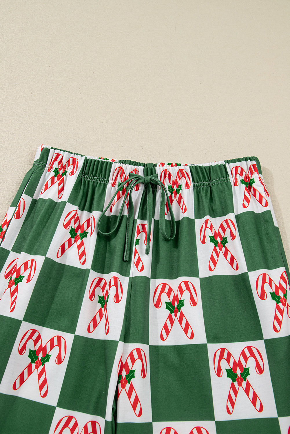 Green Candy Cane Checkered Pattern Christmas Pajama Set