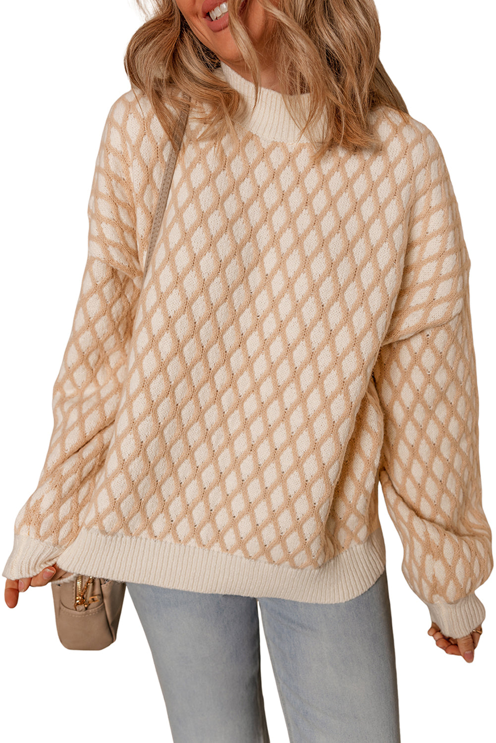 Lennox Checkered Textured Knit Mock Neck Sweater