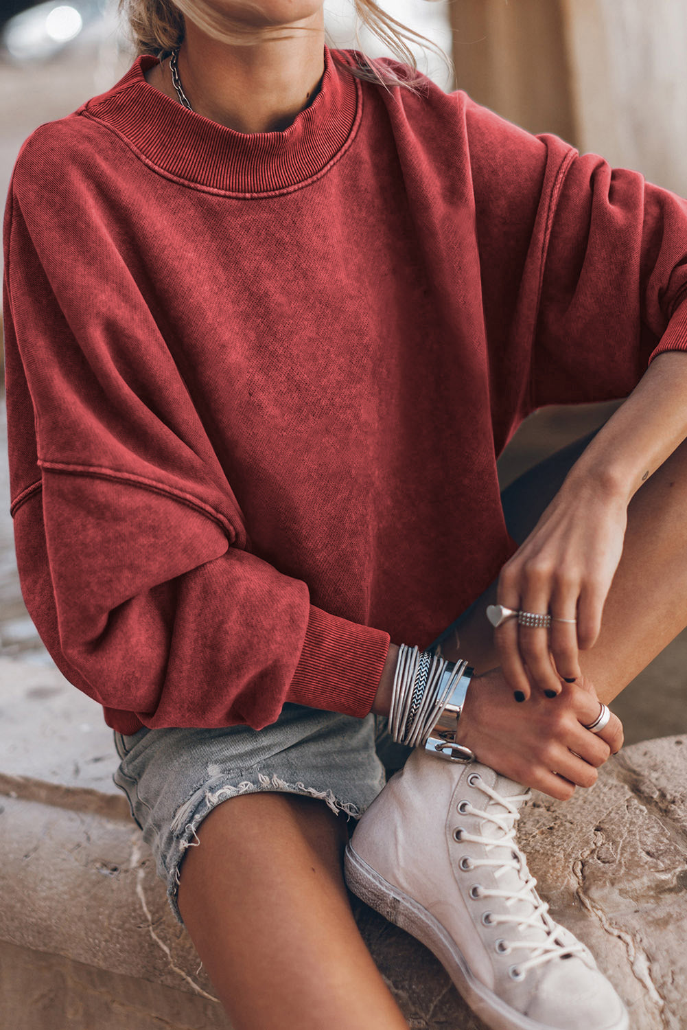 Ruby Plain Drop Shoulder Crew Neck Pullover Sweatshirt