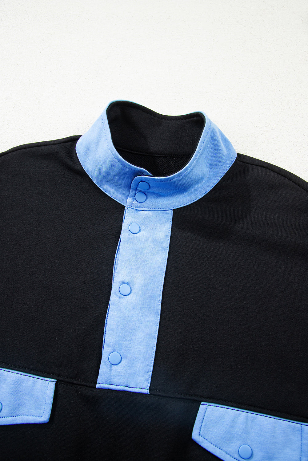 Red Dahlia Colorblock Patchwork Half Button Pullover and Shorts Outfit