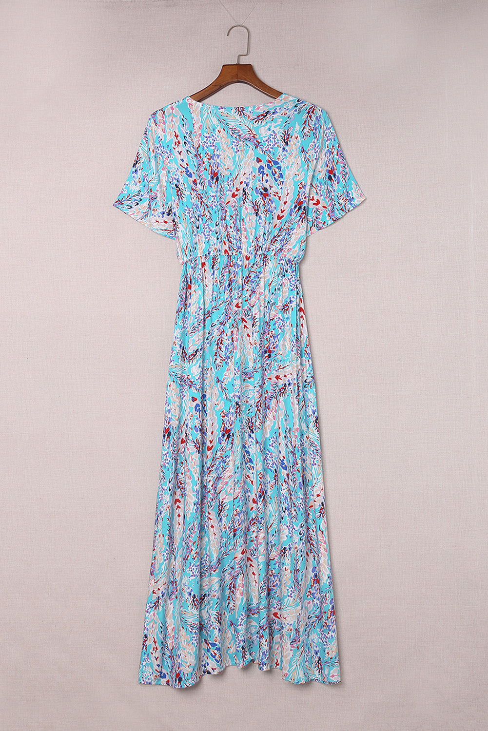 Aubrey Abstract Print Wrap V Neck Flutter Sleeve Mid Length Summer Dress