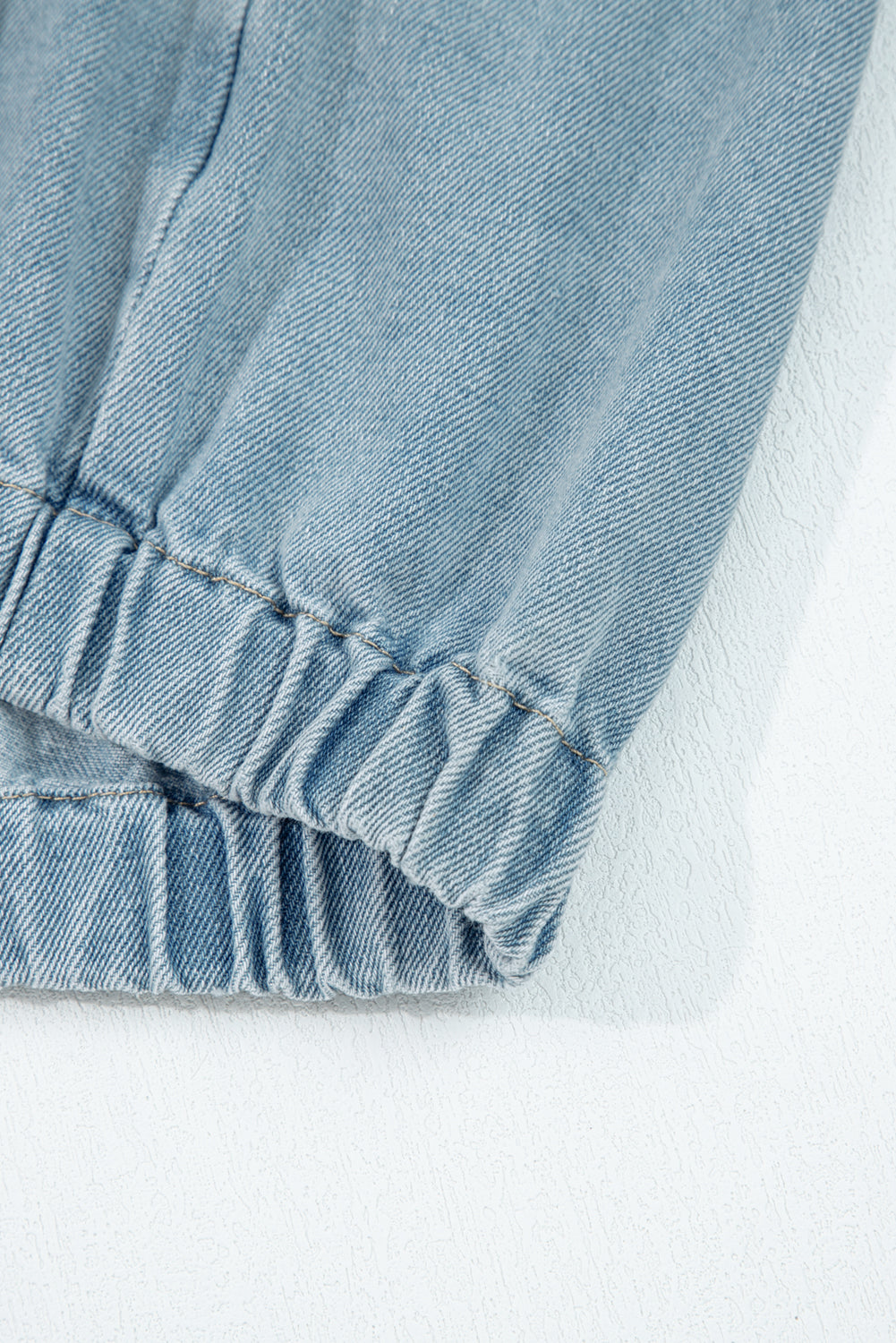 Myosotis Elastic Hem Collared Zip Up Denim Jacket