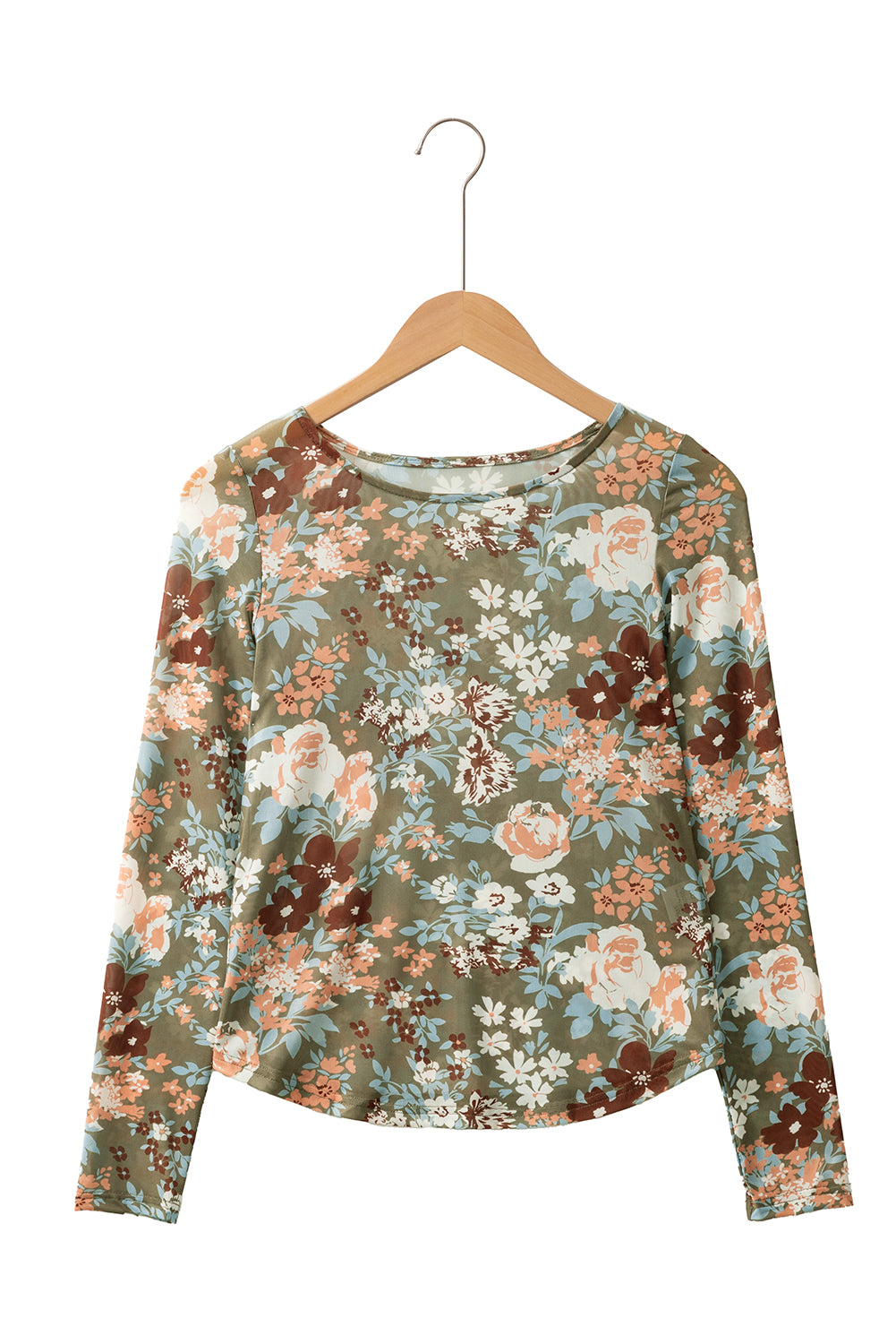 Orchid Petal Allover Floral Print Mesh Long Sleeve Top