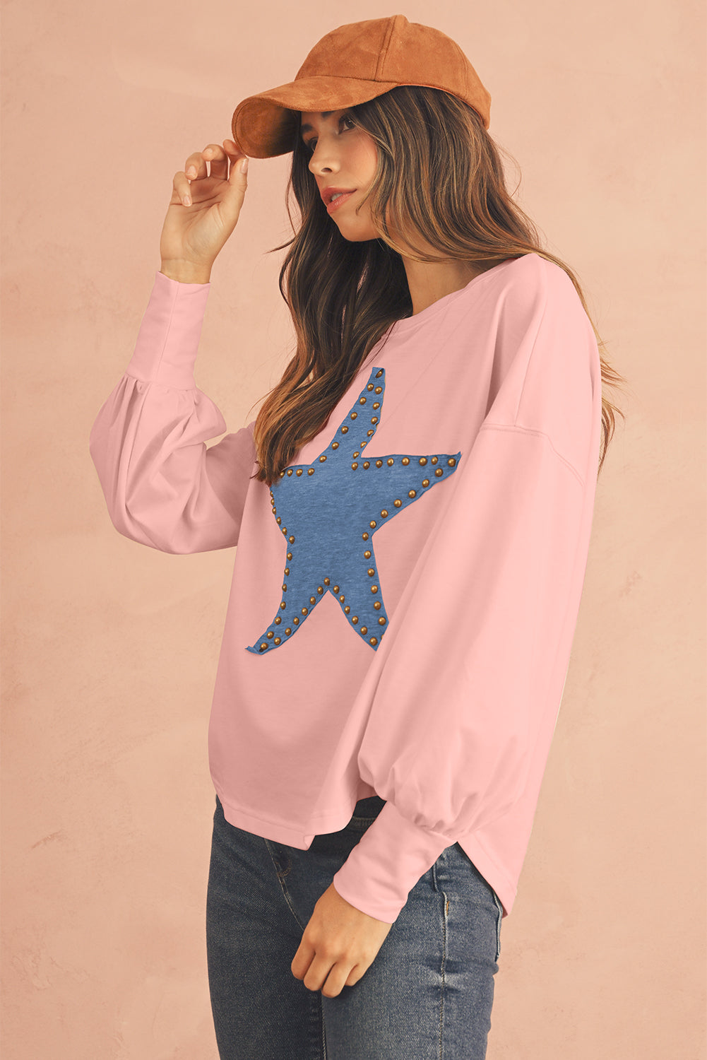 Black Studded Star Graphic Oversized Top