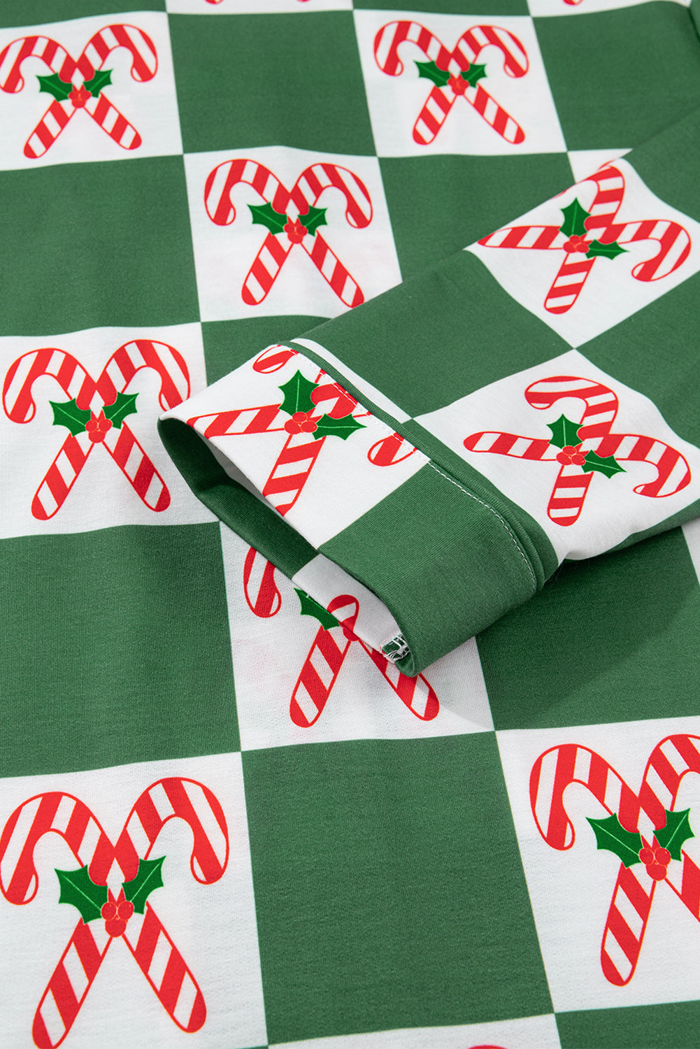 Green Candy Cane Checkered Pattern Christmas Pajama Set