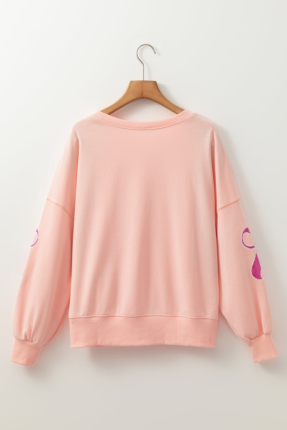 Apricot Pink Sequin Bow Drop Shoulder Oversized Sweatshirt