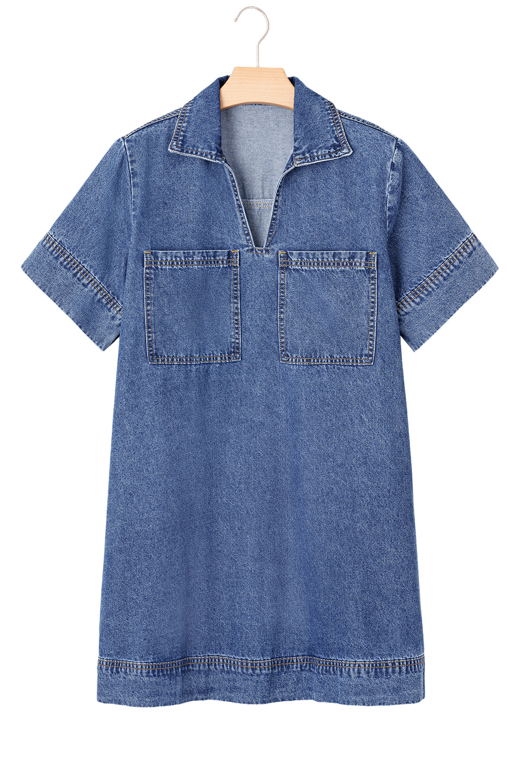 Destiny Short Sleeve Collared Chest Pocket Denim Mini Dress