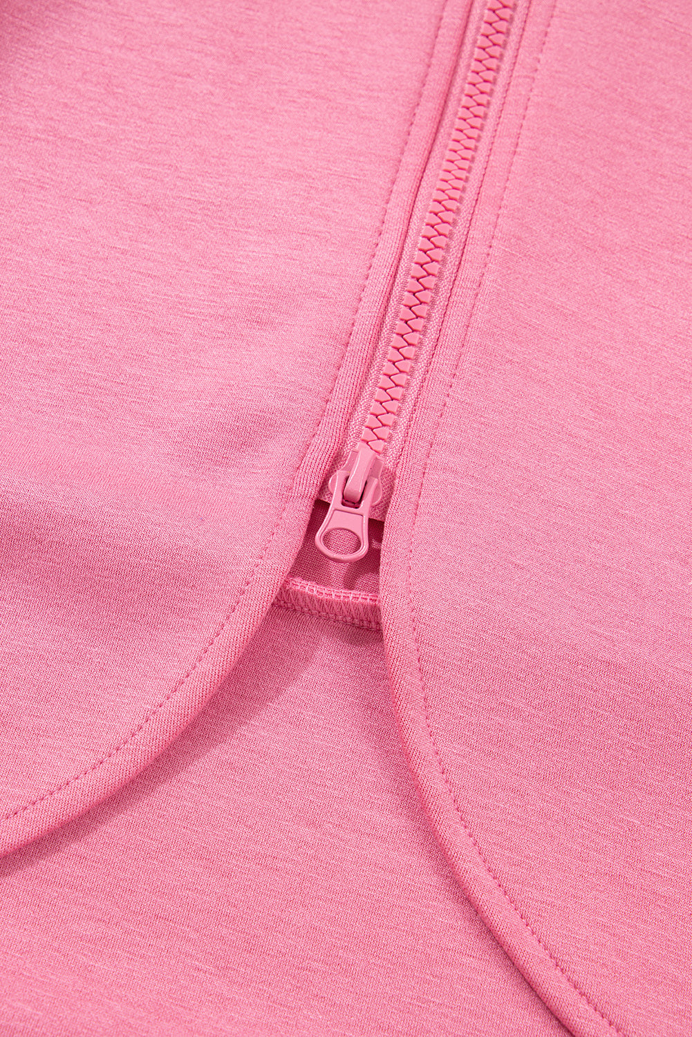 Pink Solid Color Zip Up Hoodie Drawstring Loose Pants Set