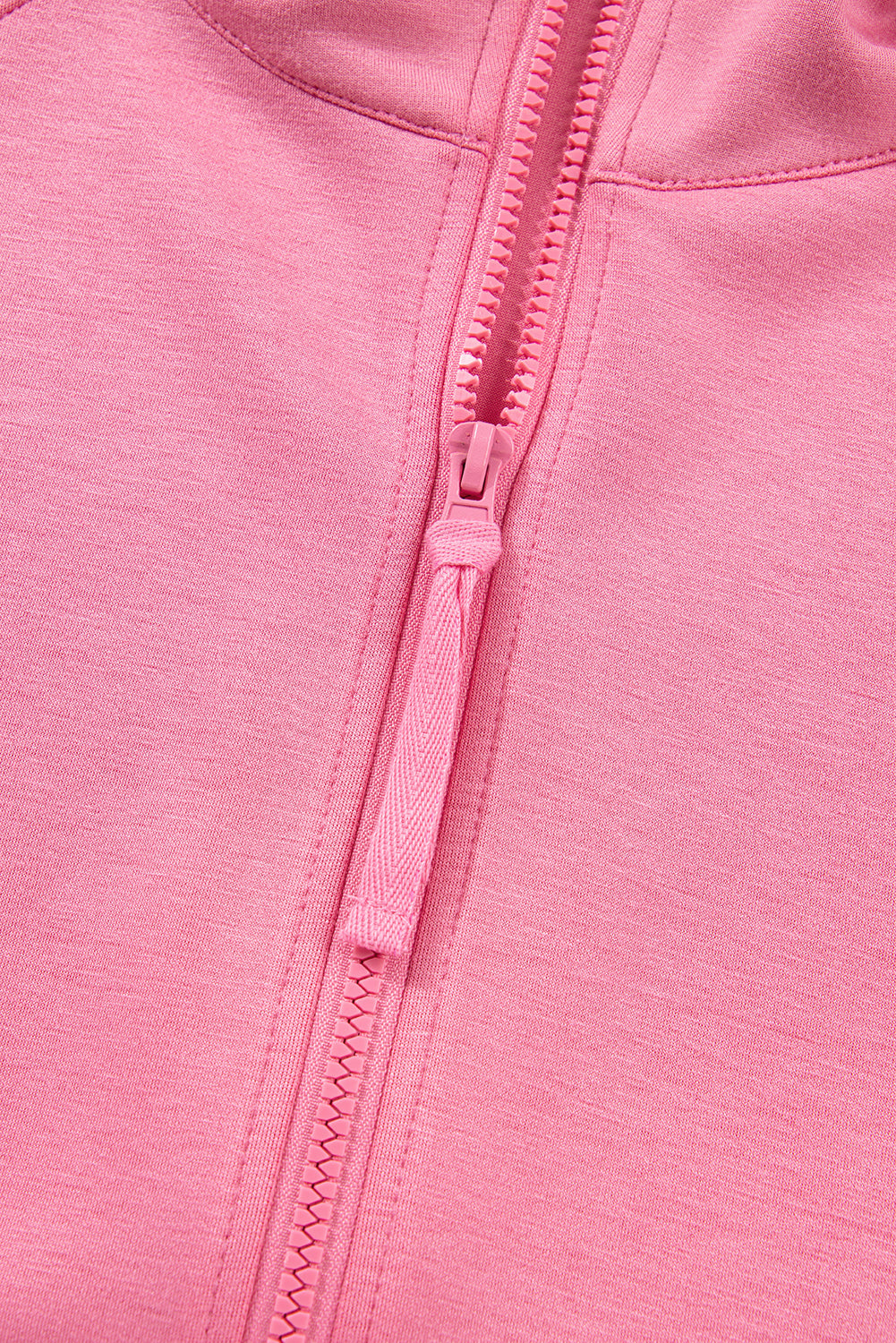 Pink Solid Color Zip Up Hoodie Drawstring Loose Pants Set
