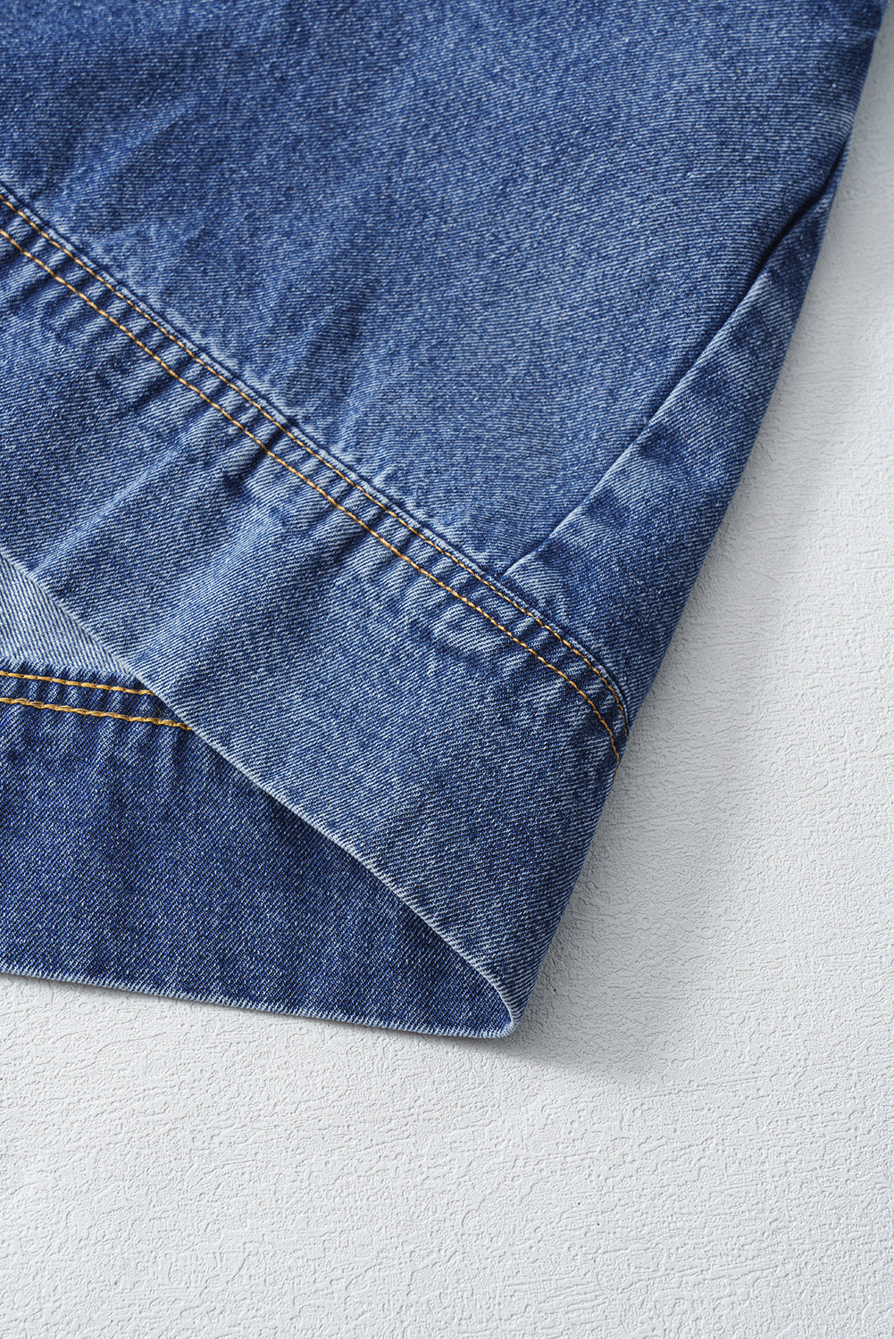 Destiny Short Sleeve Collared Chest Pocket Denim Mini Dress