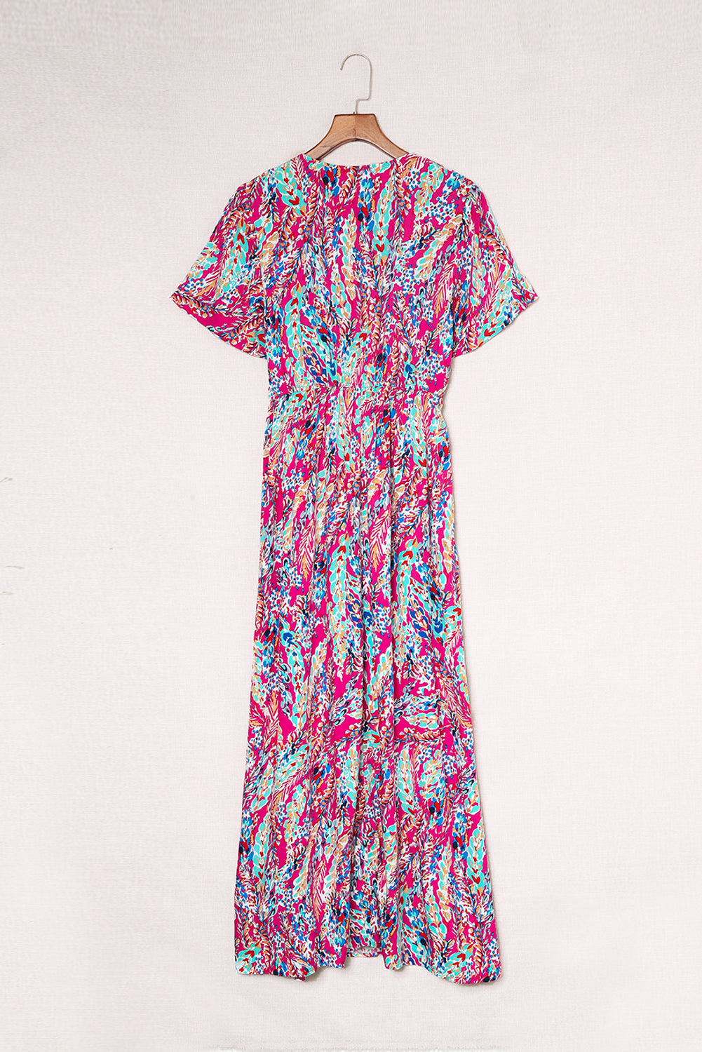 Aubrey Abstract Print Wrap V Neck Flutter Sleeve Mid Length Summer Dress