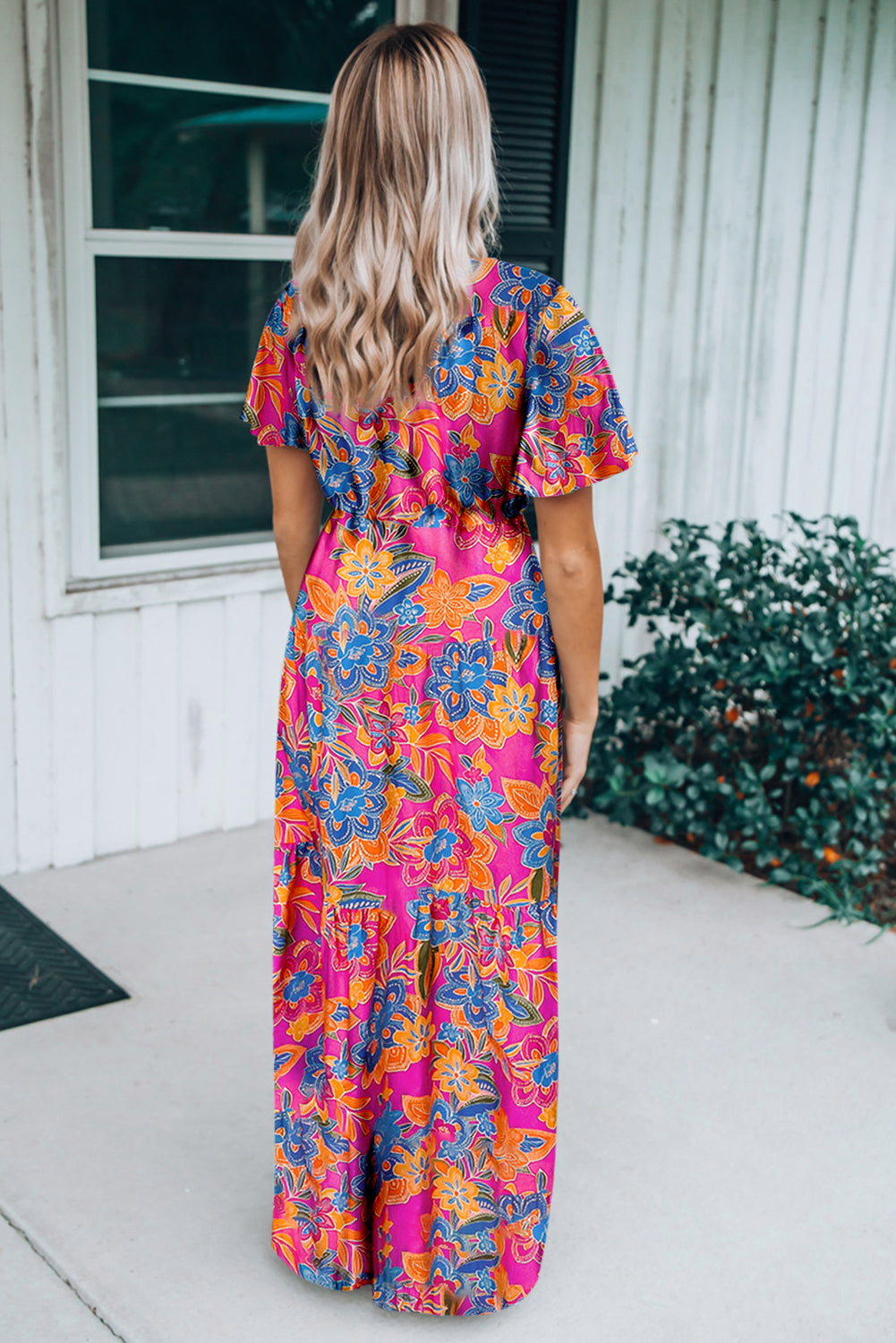 Aubrey Abstract Print Wrap V Neck Flutter Sleeve Mid Length Summer Dress