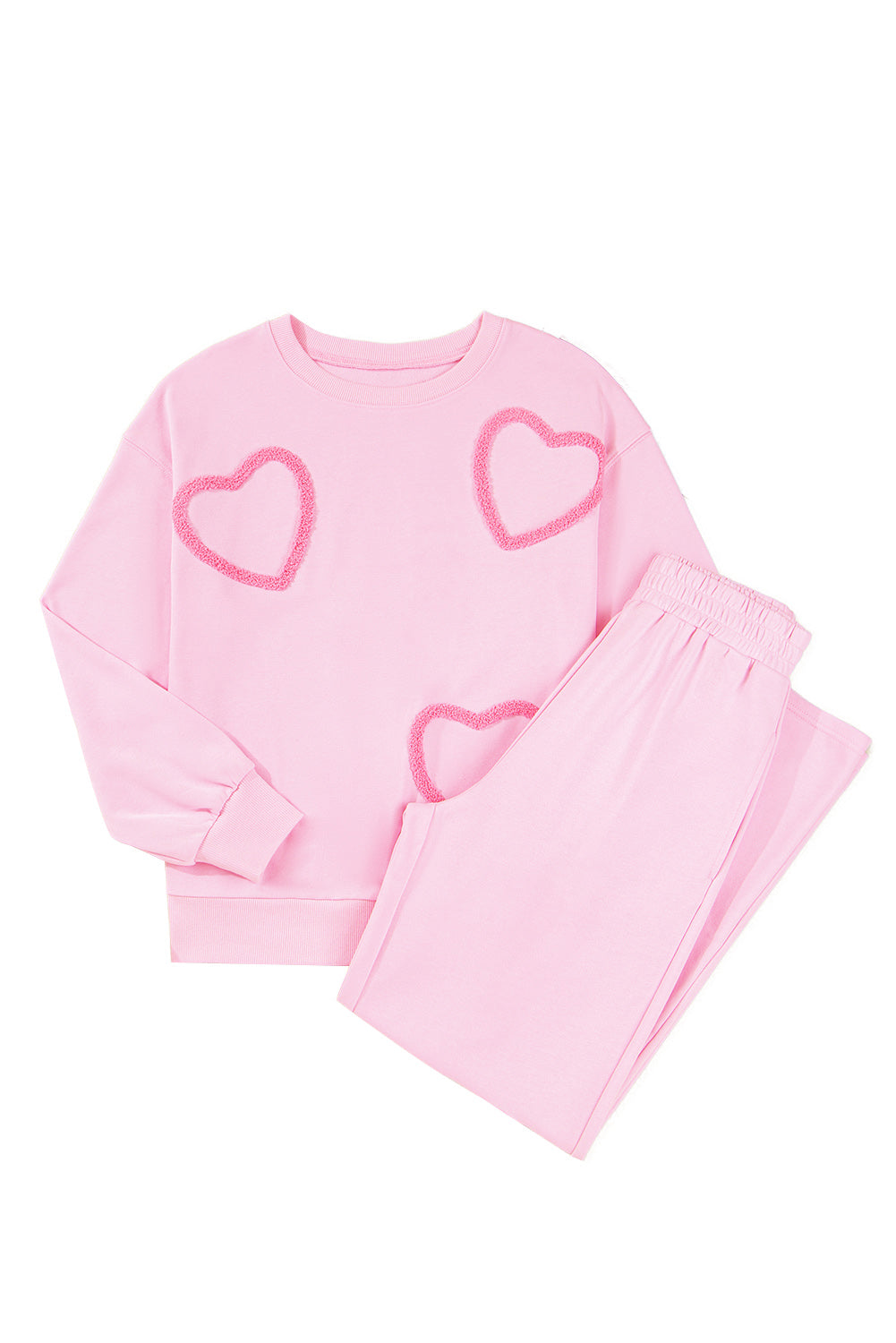 Phalaenopsis Chenille Heart Pattern Casual Pants Set