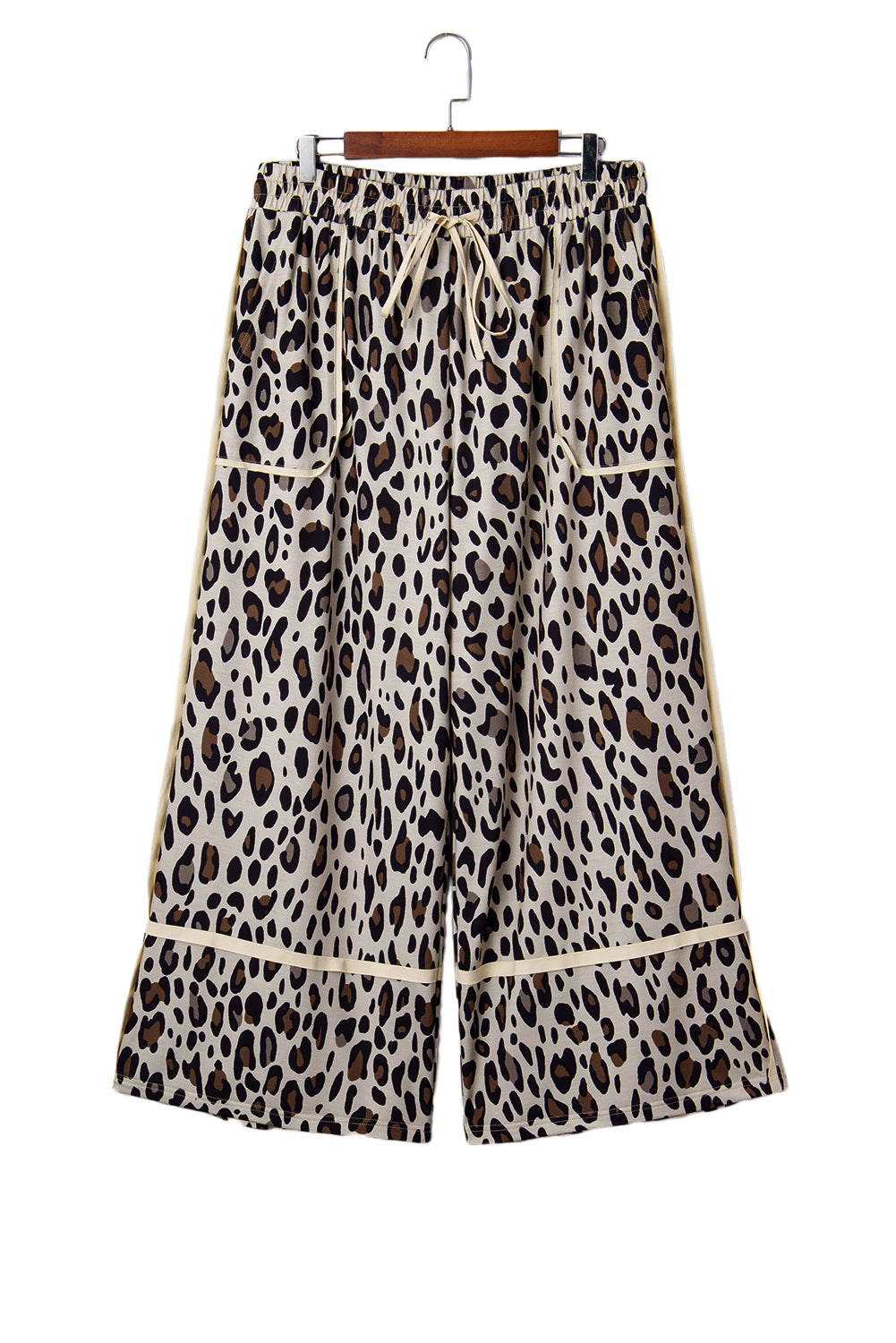 Korie Exposed Seam Patched Pocket (Plus)Size Leopard Wide Leg Pants