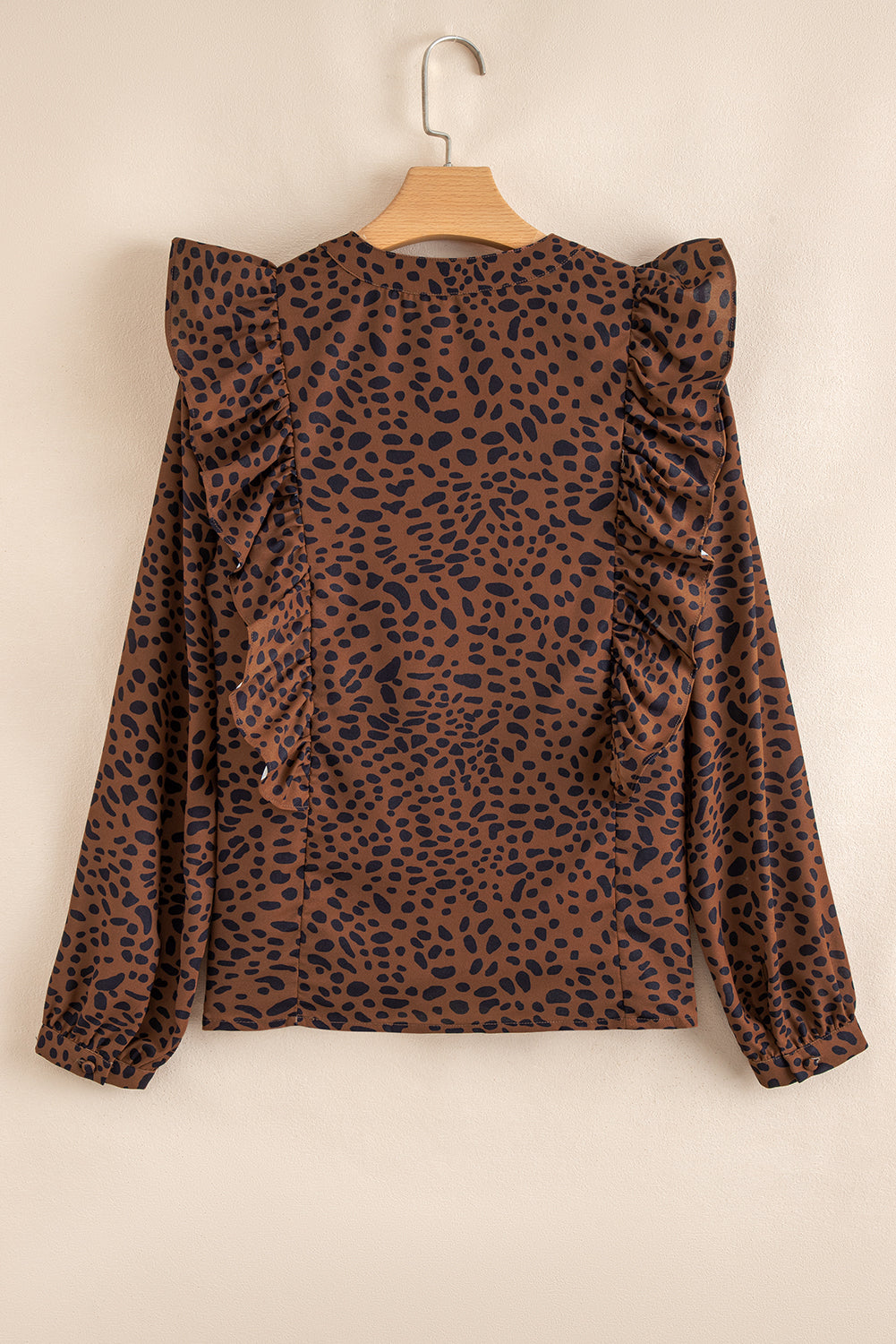 Becca Leopard Print Ruffle Puff Sleeve Blouse