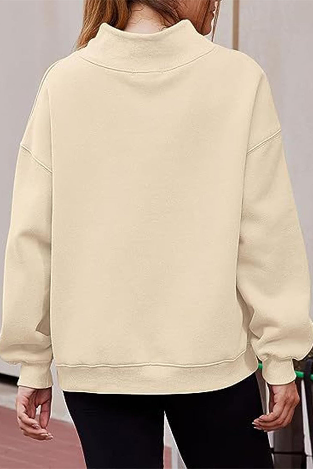 Lenny Grey Solid Color High Neck Long Sleeve Loose Sweatshirt