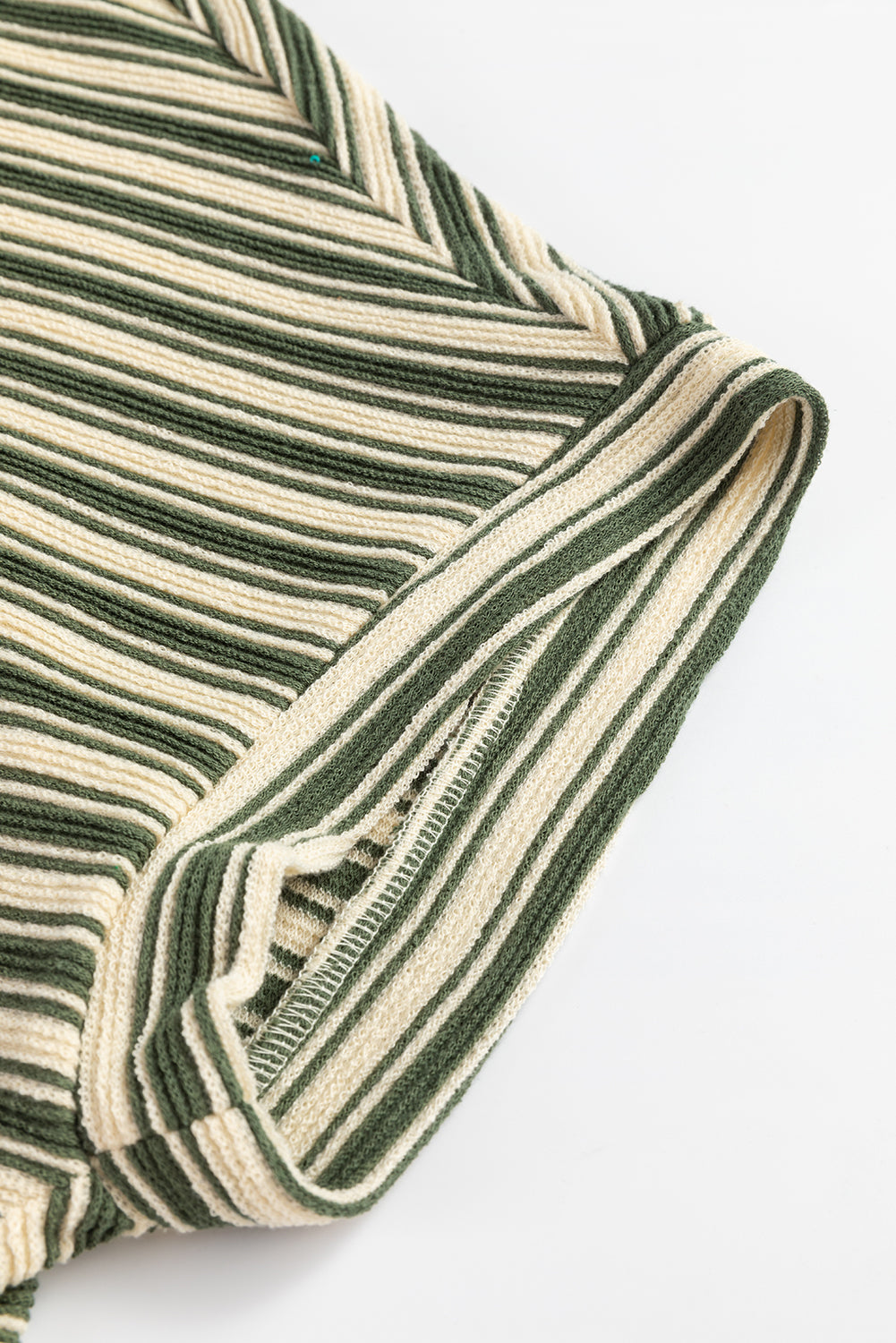 Green Stripe Textured Side Slit Crew Neck T Shirt