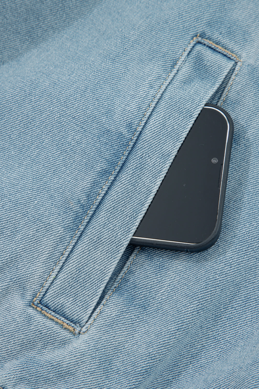 Myosotis Elastic Hem Collared Zip Up Denim Jacket