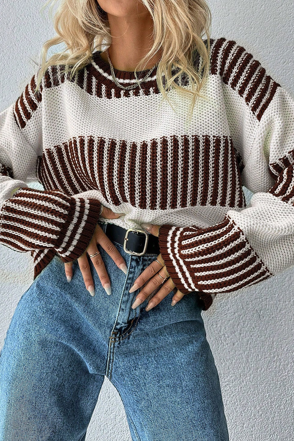 Laura Striped Patchwork Drop Shoulder Sweater