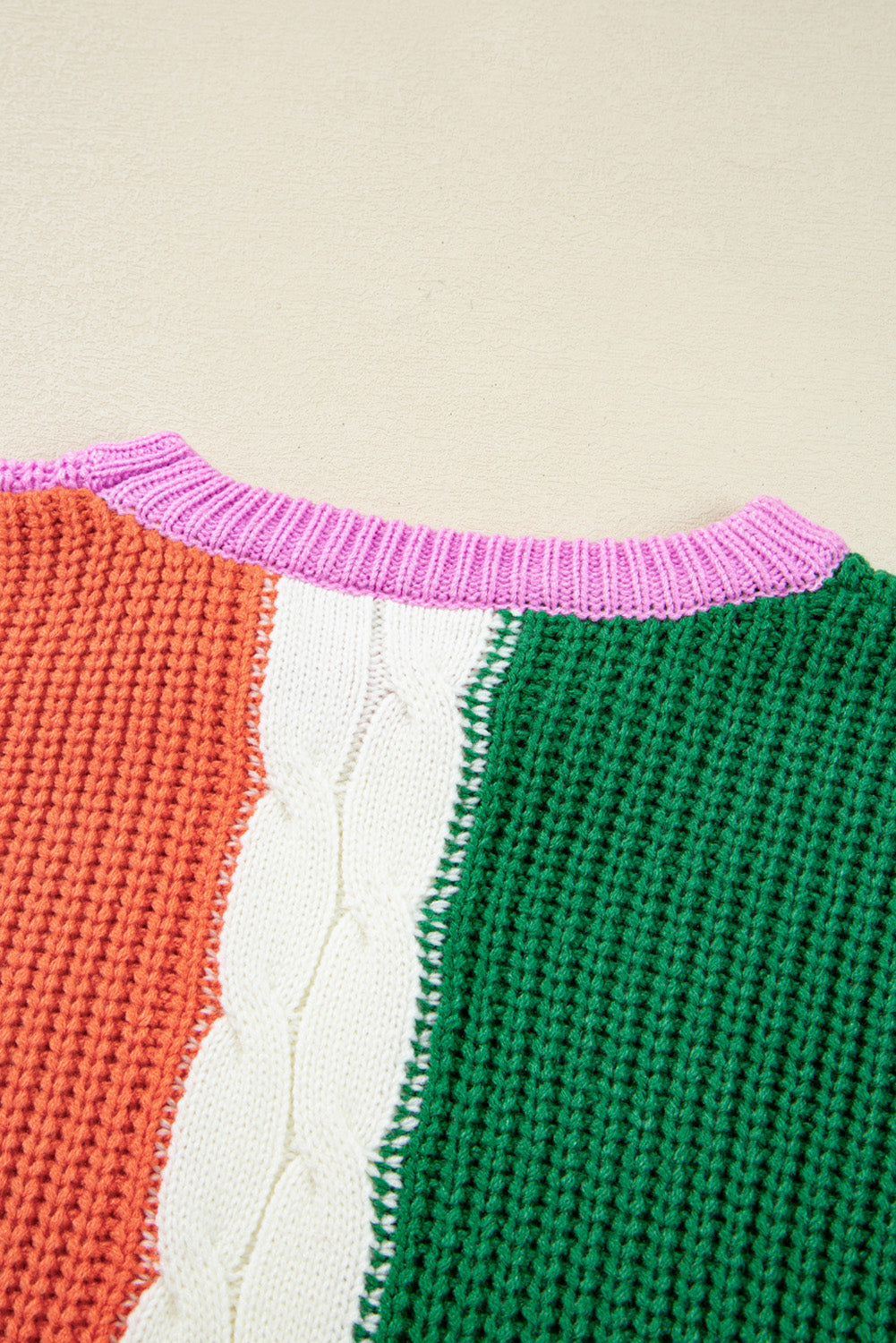 Desert Gold Colorblock Knit Drop Shoulder Loose Fit Sweater