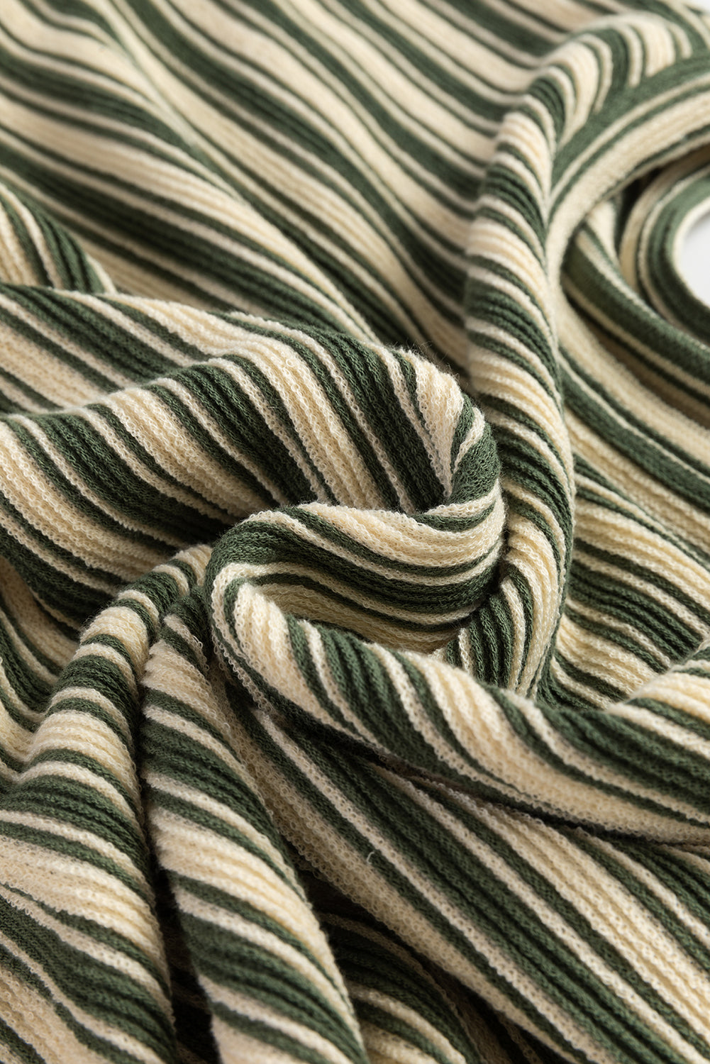 Green Stripe Textured Side Slit Crew Neck T Shirt