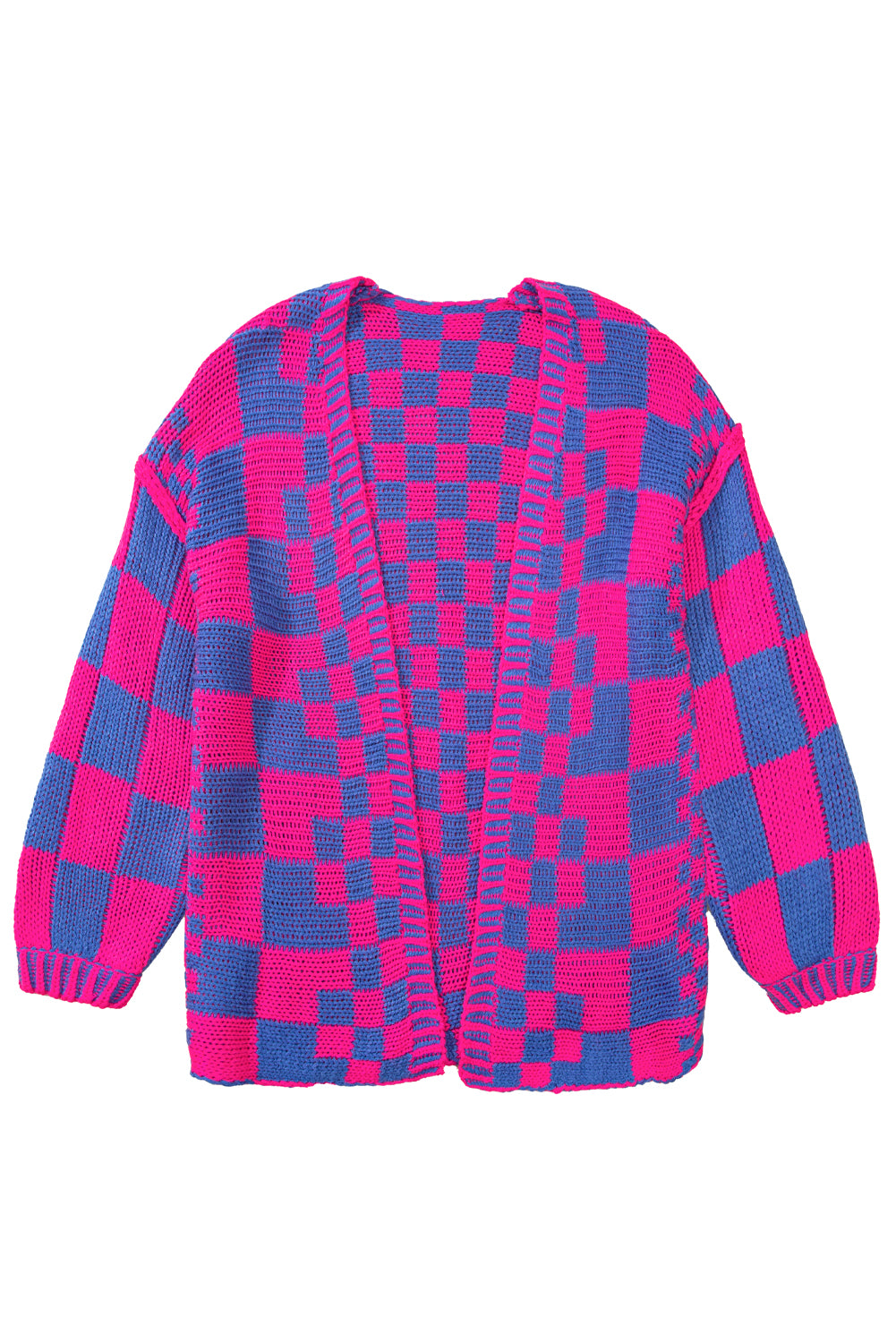 Smoke Gray Colorblock Checked Open Front Knitted Cardigan