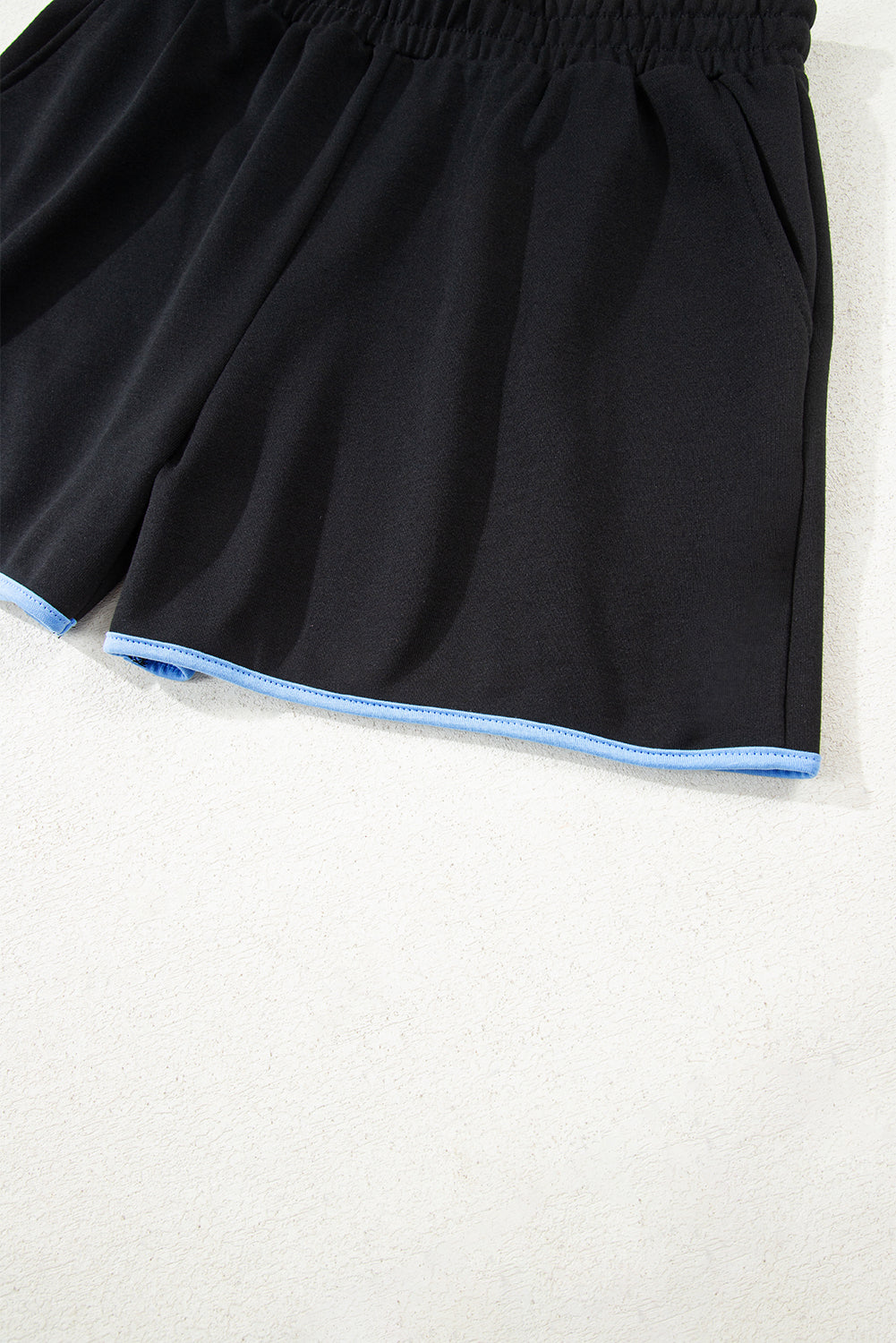 Red Dahlia Colorblock Patchwork Half Button Pullover and Shorts Outfit