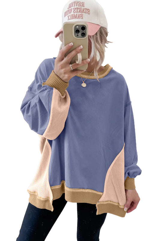 Wendy Colorblock Waffle Patchwork Oversize Sweatshirt