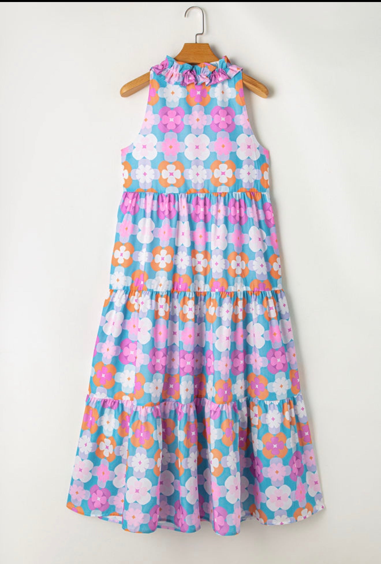 Retro Floral Tiered Maxi Dress